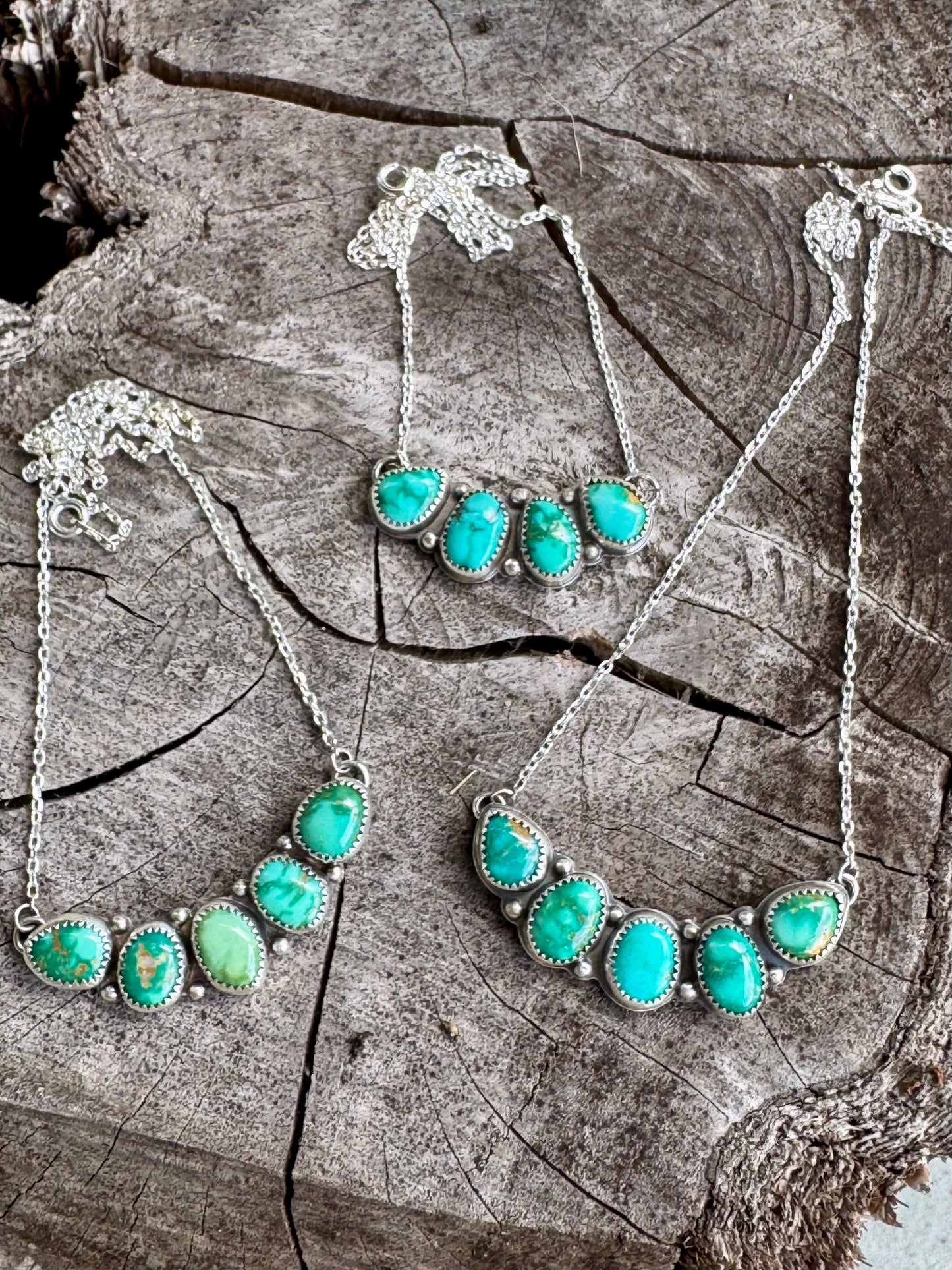 Natural turquoise. Emerald Valley Turquoise. Multi stone sterling silver necklace