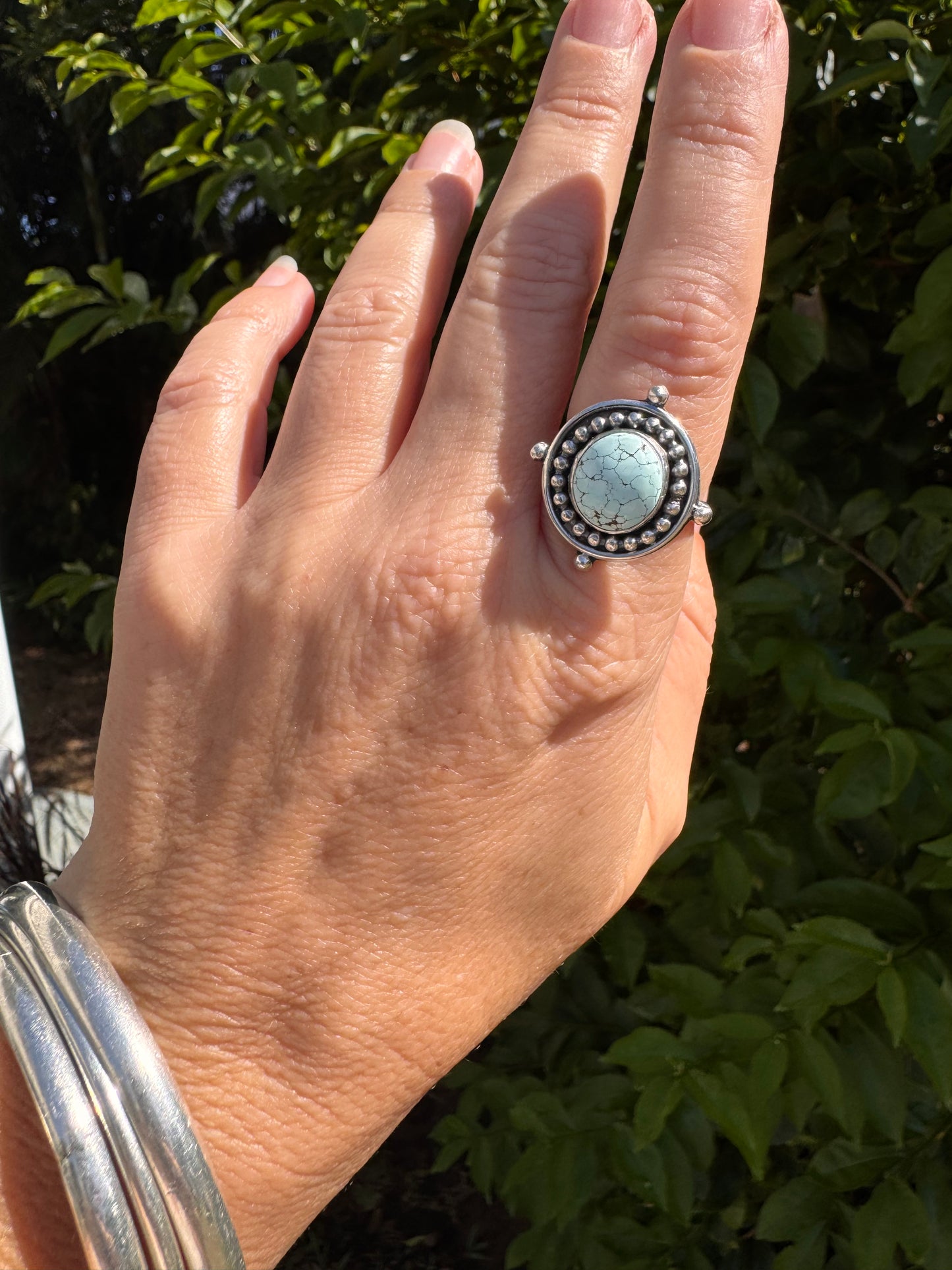Number 8 turquoise ring. Handmade Shy Dragonfly turquoise ring size 9