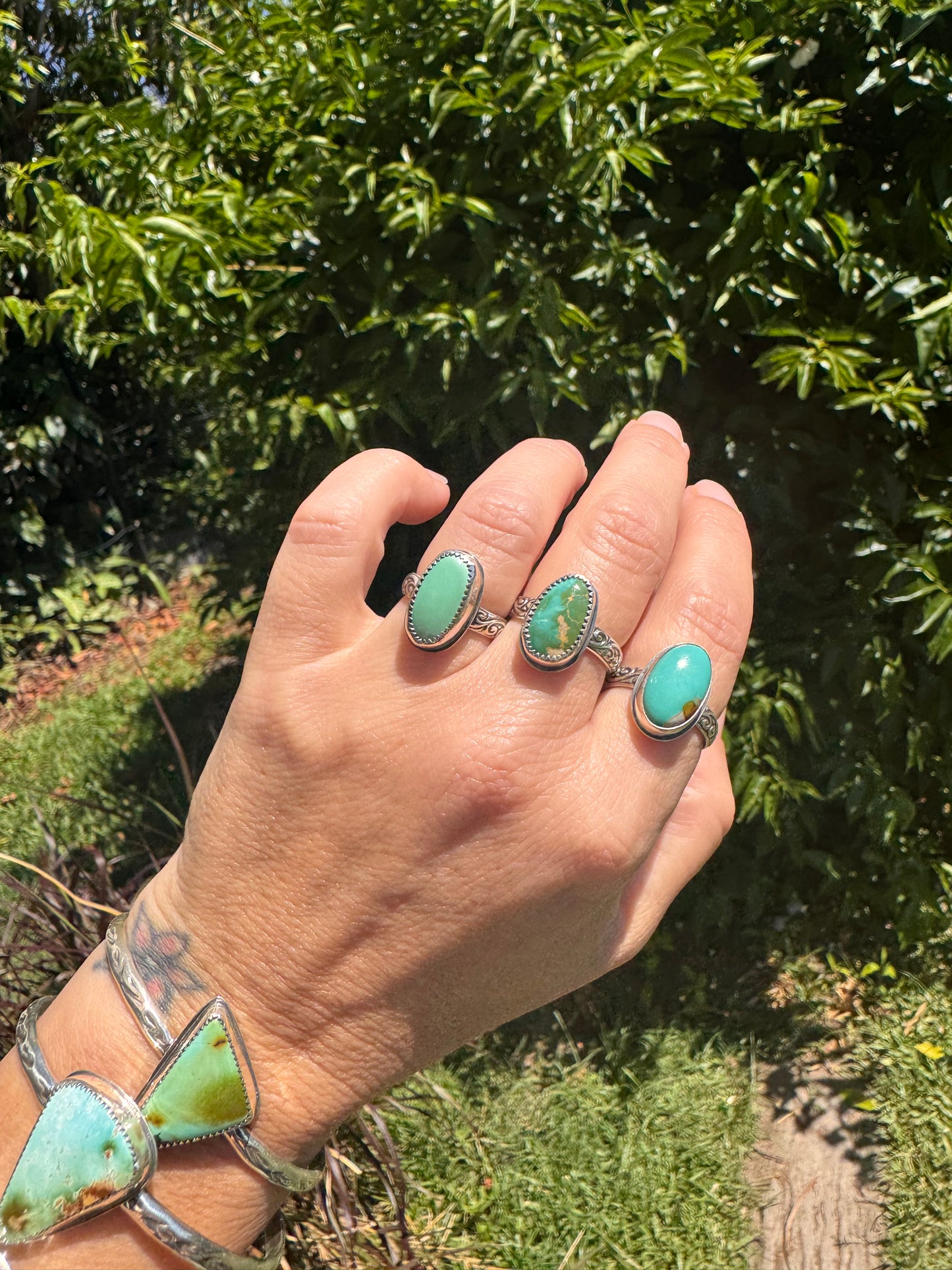 Pale green Royston turquoise ring. Handmade Shy Dragonfly turquoise ring size L/5.75