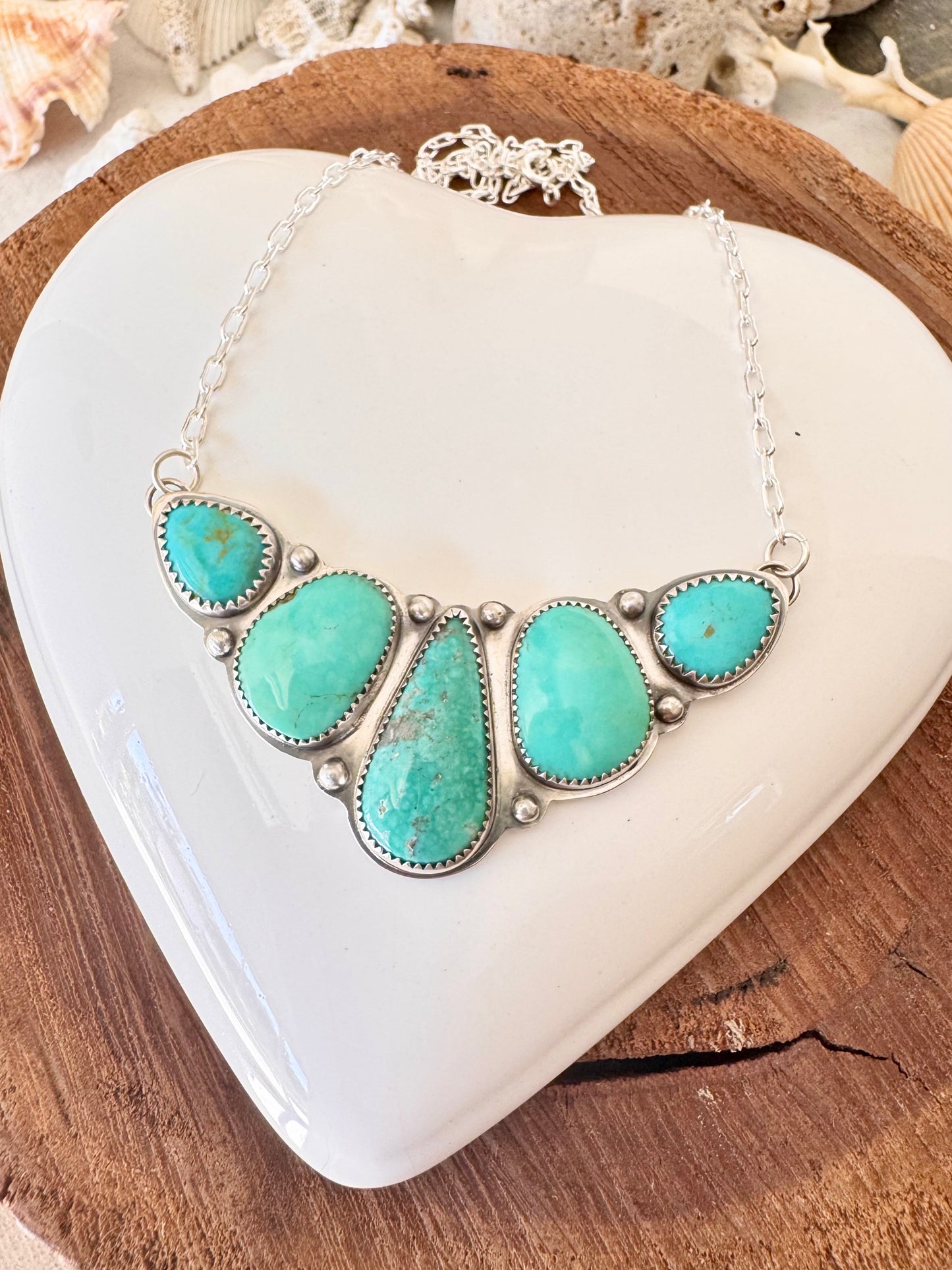 Natural turquoise. Multi stone sterling silver necklace