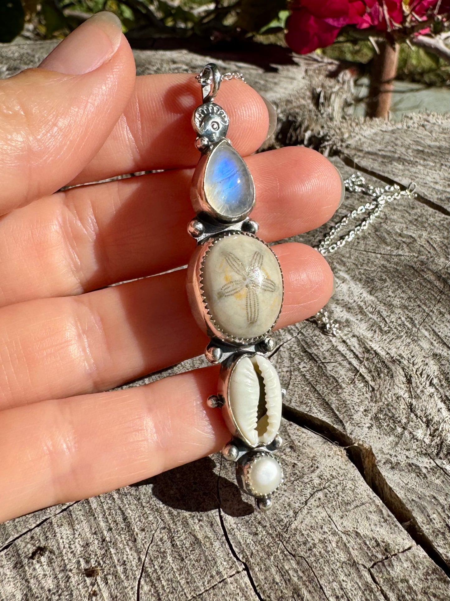 Summer Dreamer Totem Necklace Moonstone and Sand Dollar