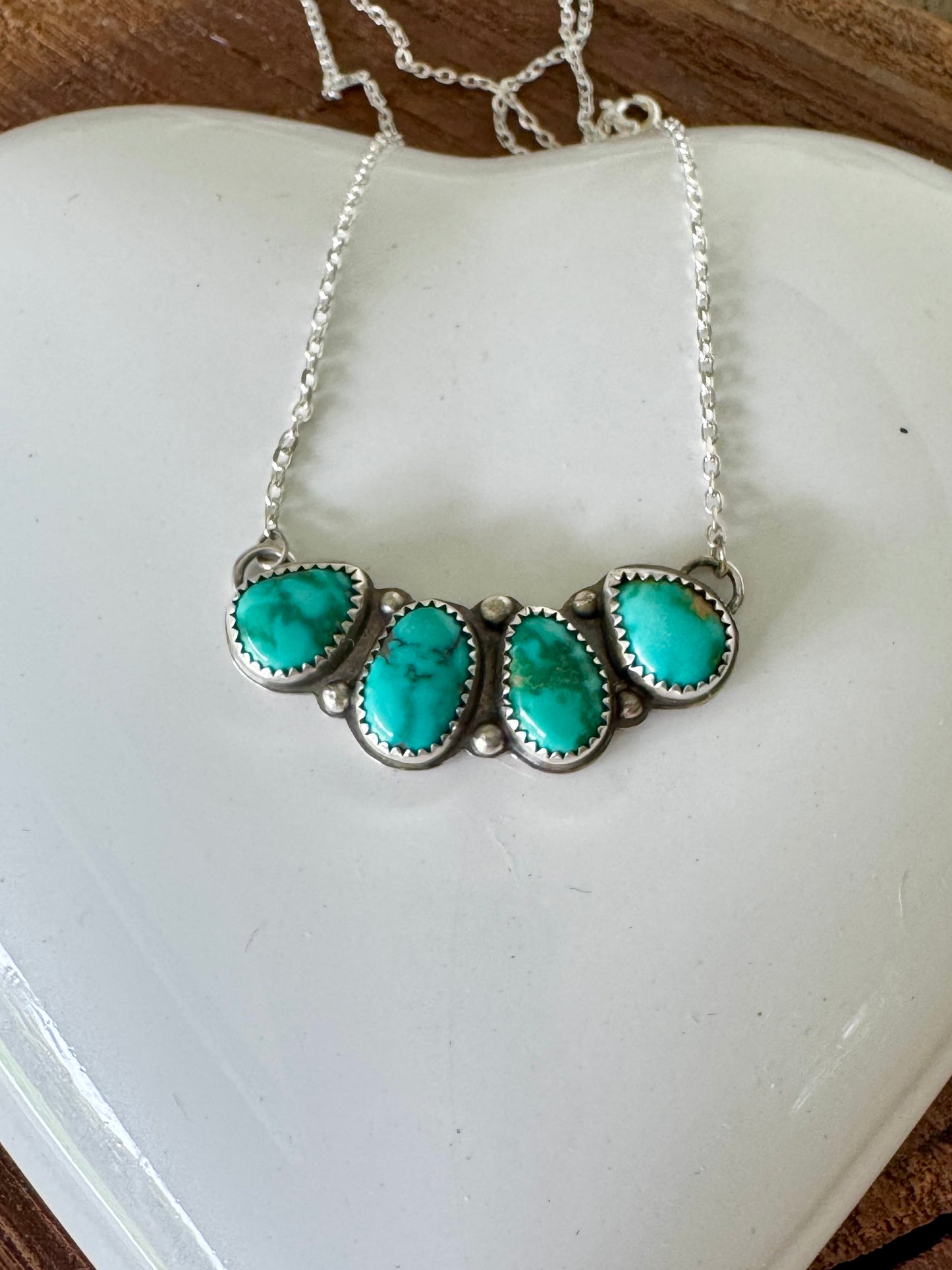 Natural turquoise. Emerald Valley Turquoise. Multi stone sterling silver necklace
