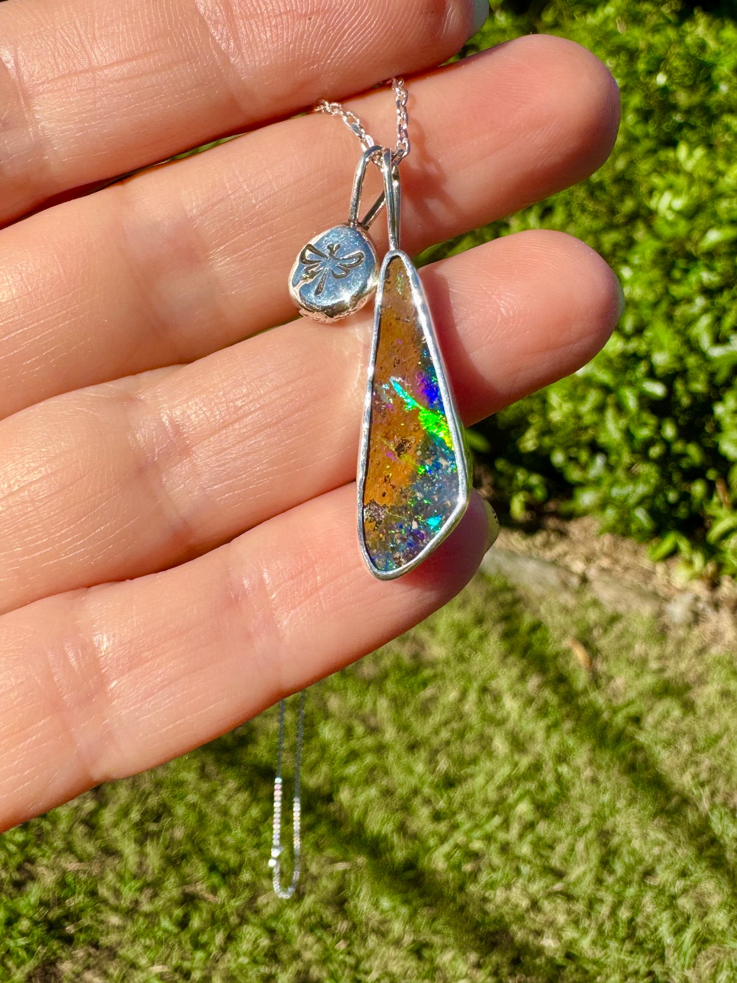 Opal and Dragonfly Charm Necklace