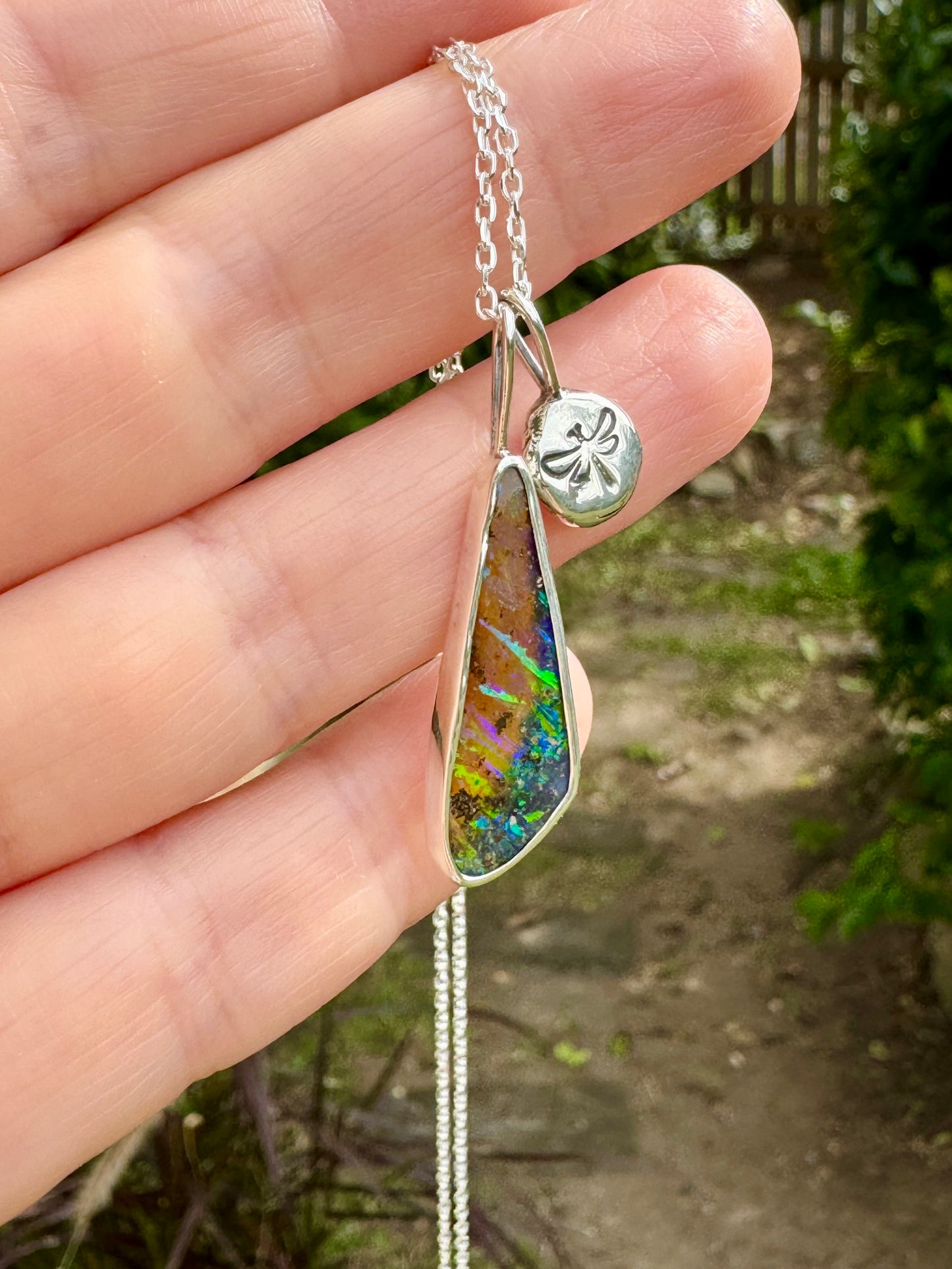 Opal and Dragonfly Charm Necklace