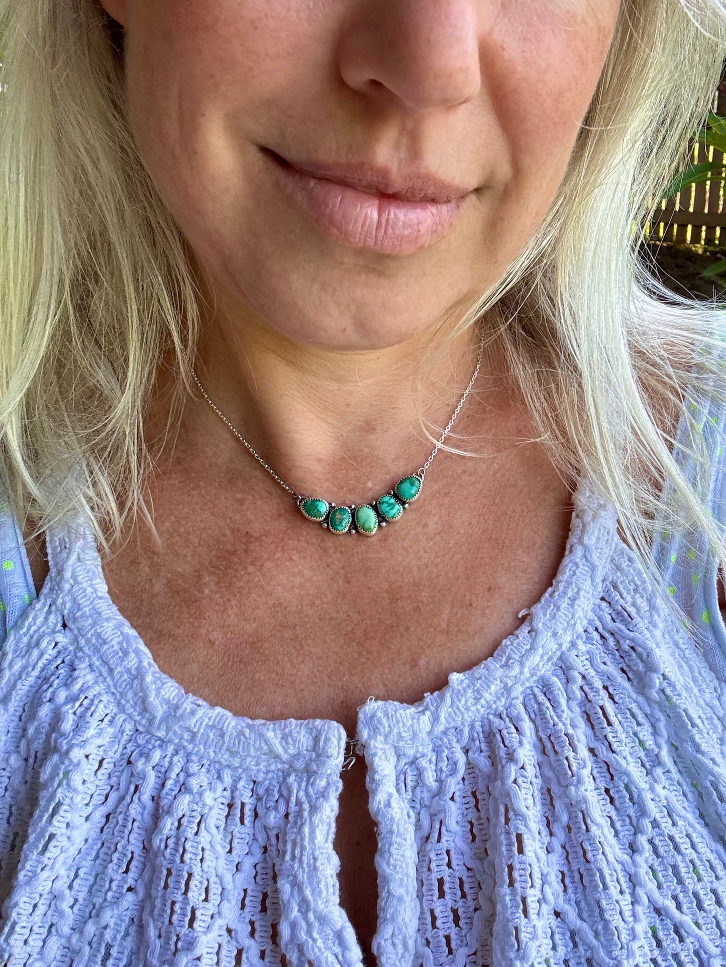 Natural turquoise. Emerald Valley Turquoise. Multi stone sterling silver necklace