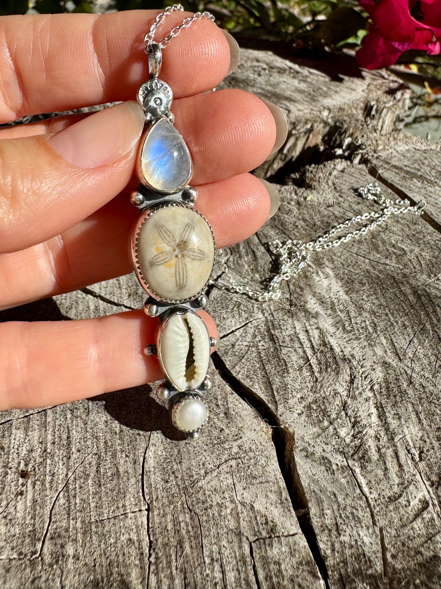 Summer Dreamer Totem Necklace Moonstone and Sand Dollar