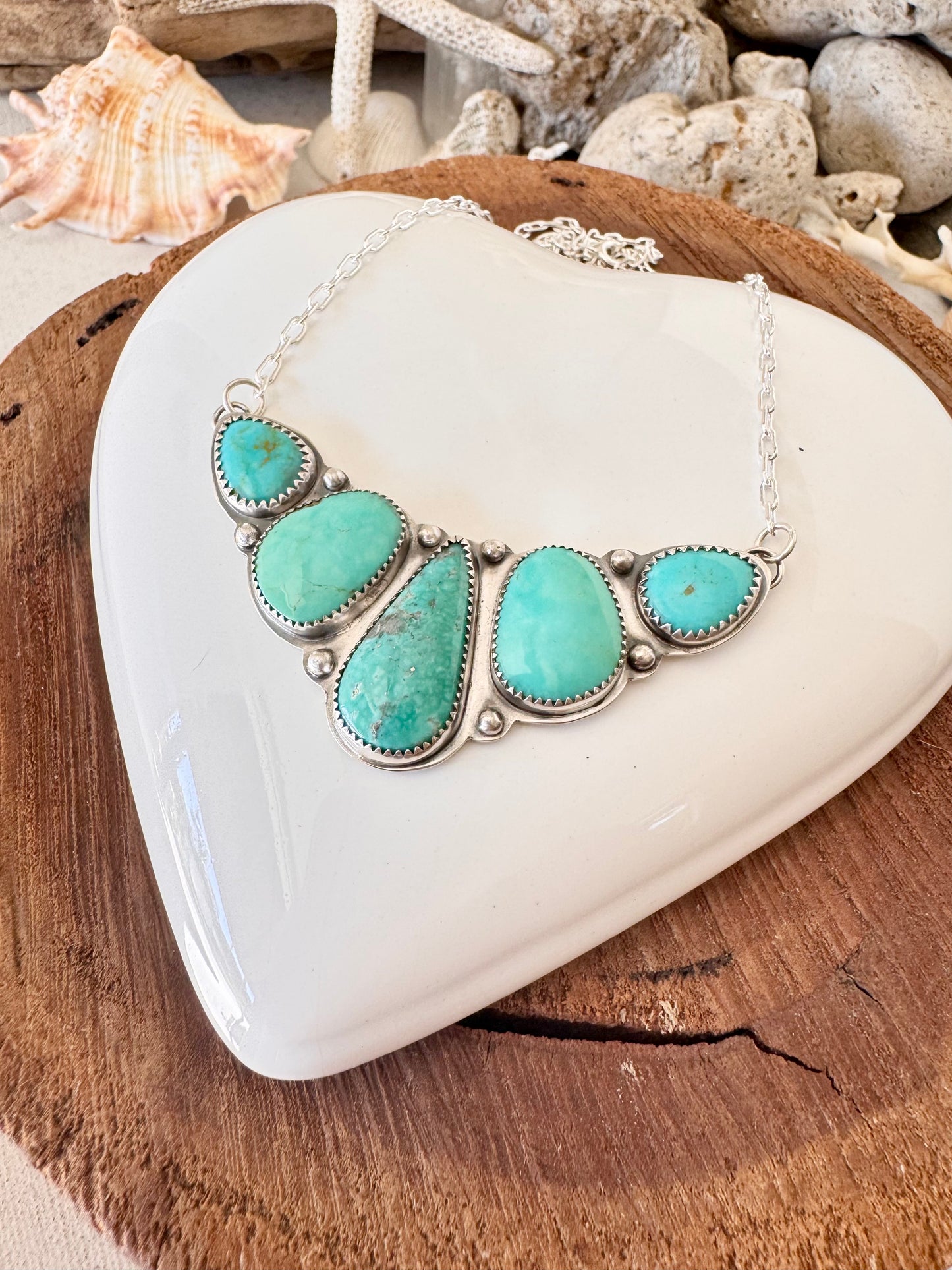 Natural turquoise. Multi stone sterling silver necklace