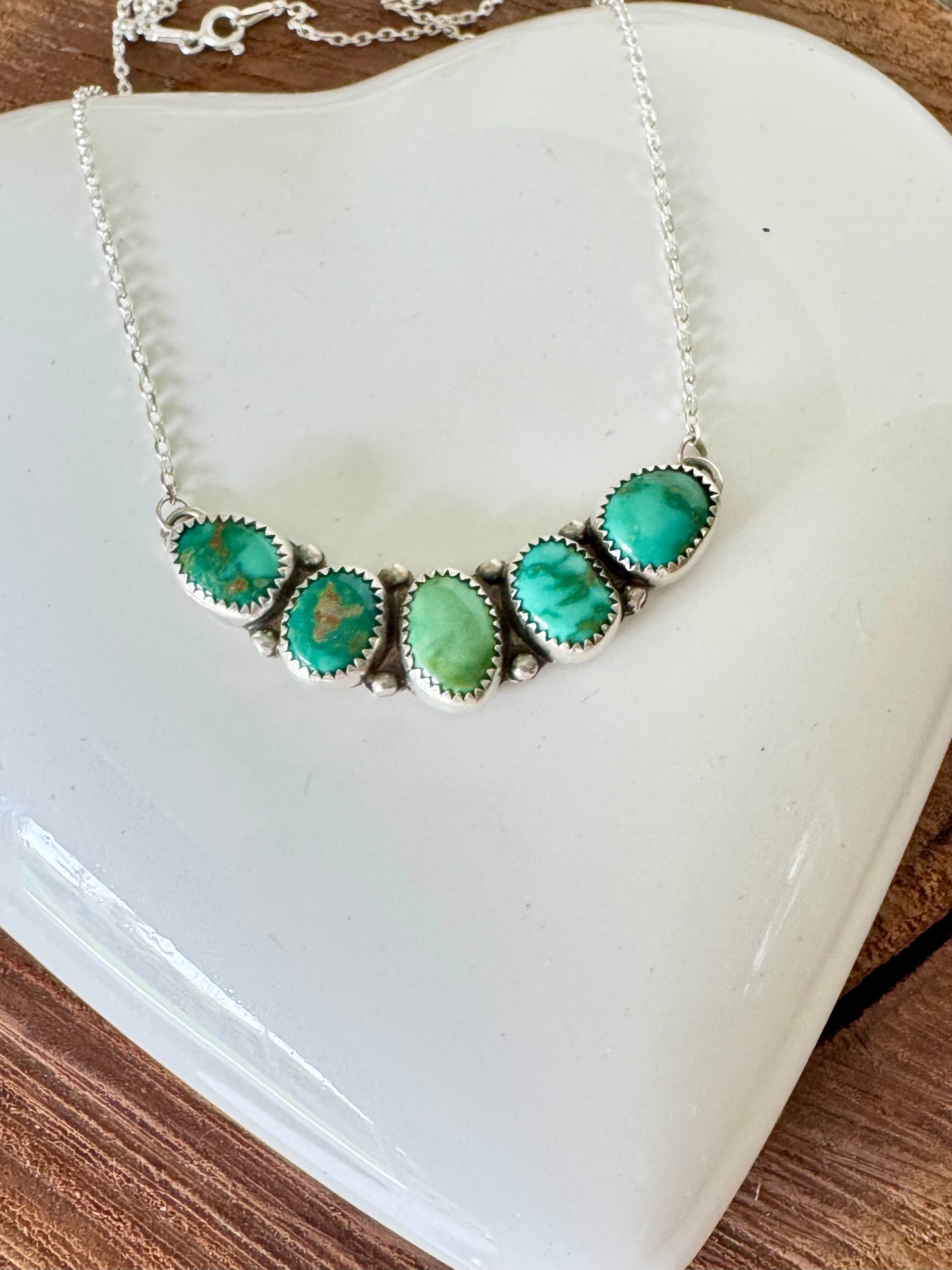 Natural turquoise. Emerald Valley Turquoise. Multi stone sterling silver necklace