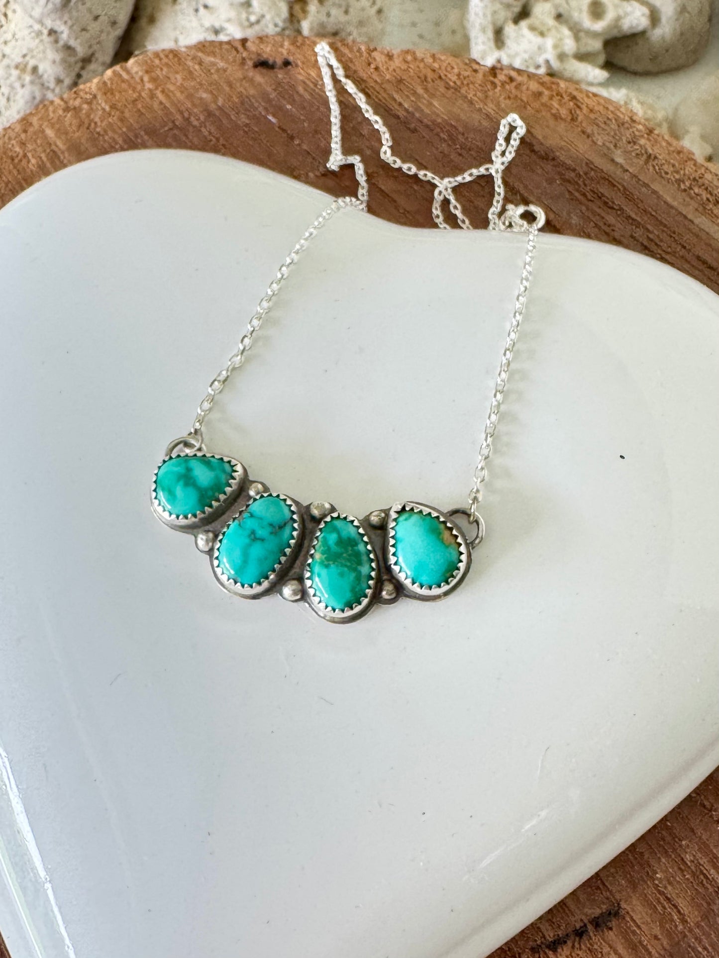Natural turquoise. Emerald Valley Turquoise. Multi stone sterling silver necklace