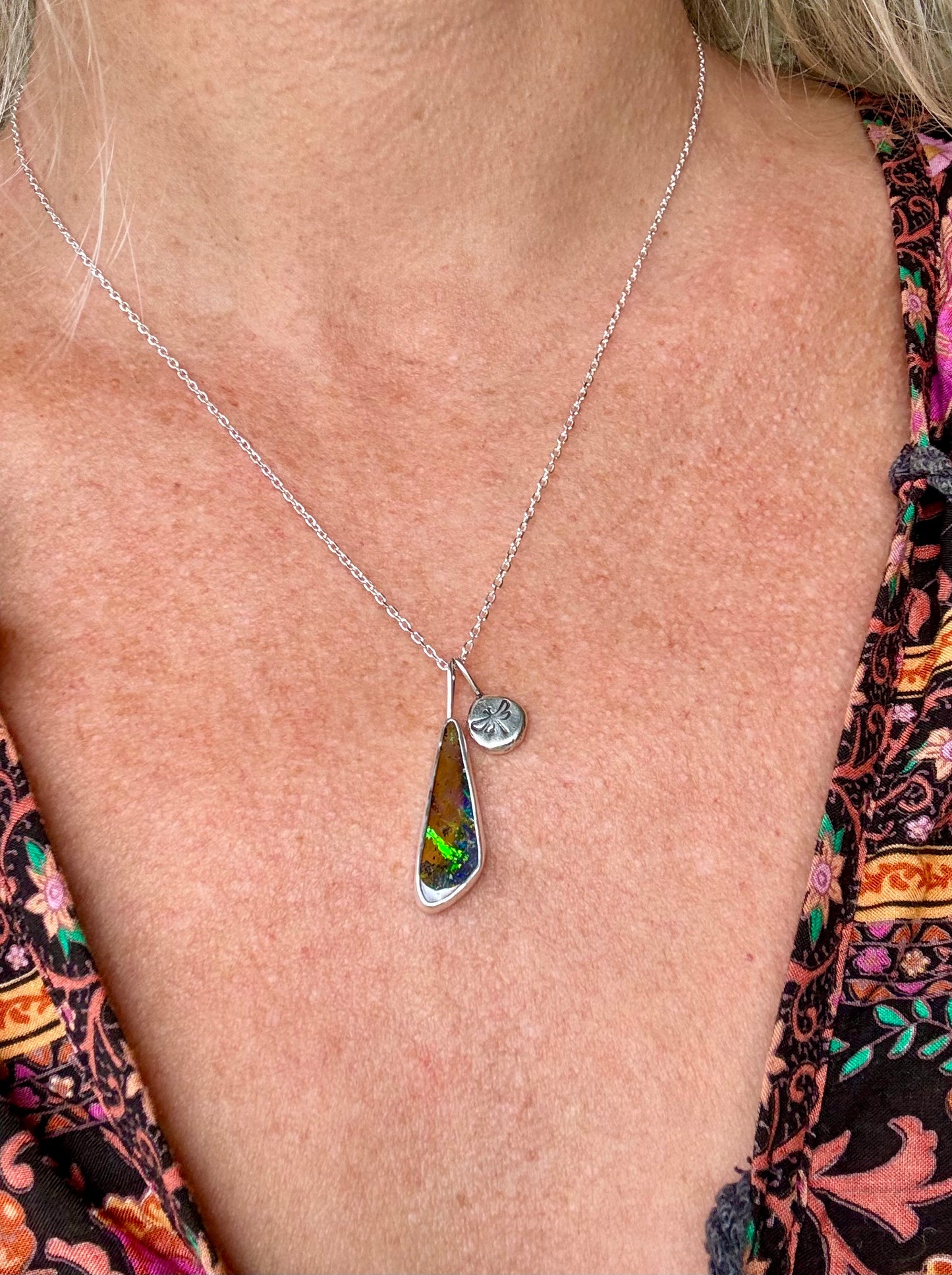 Opal and Dragonfly Charm Necklace