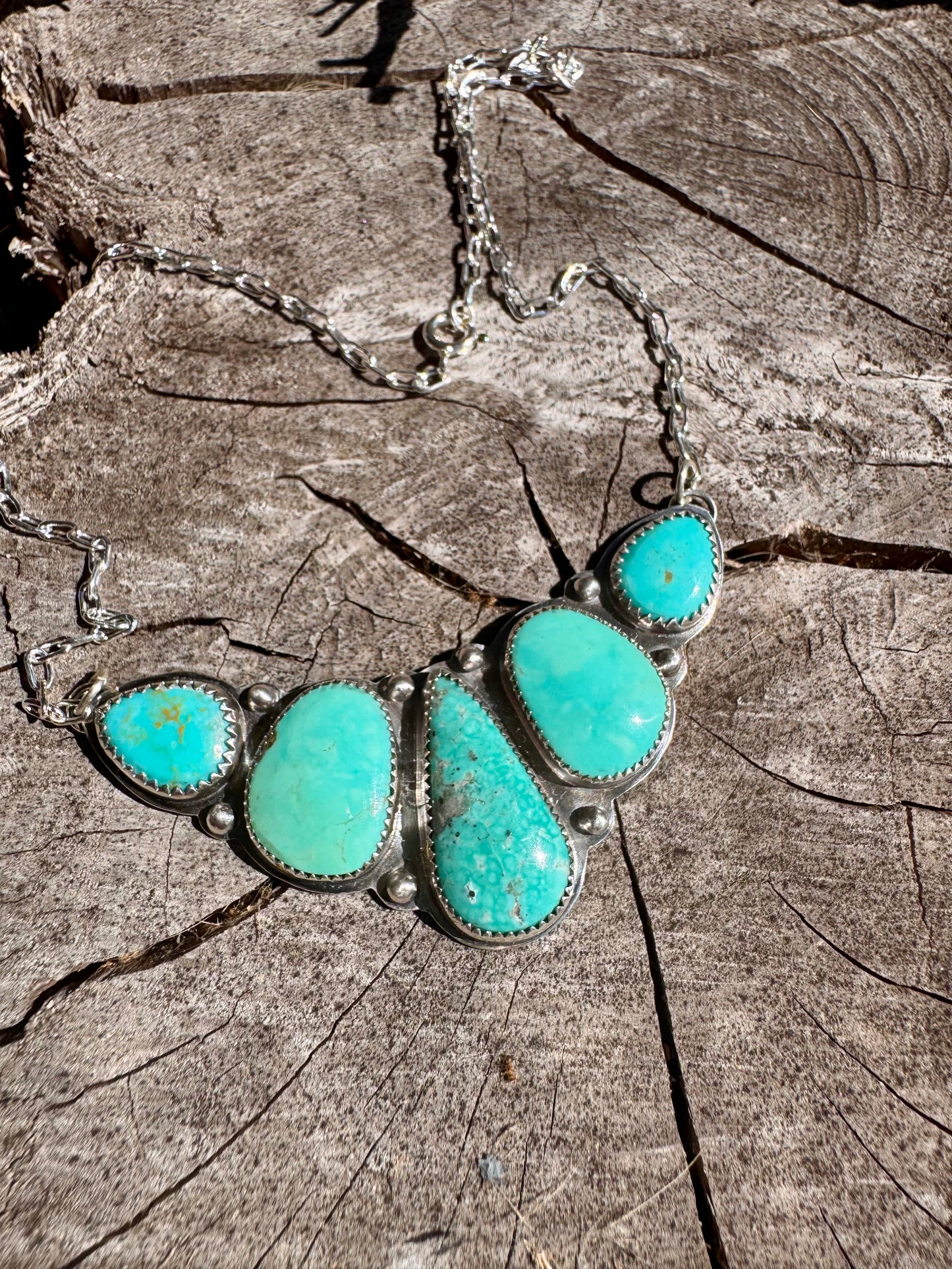 Natural turquoise. Multi stone sterling silver necklace