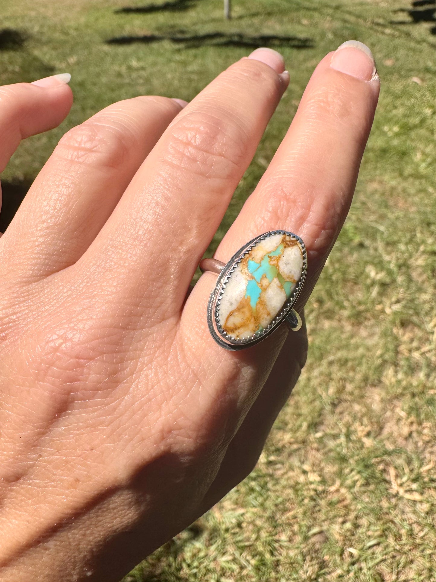 Royston Ribbon turquoise ring. Handmade Shy Dragonfly turquoise ring size 10