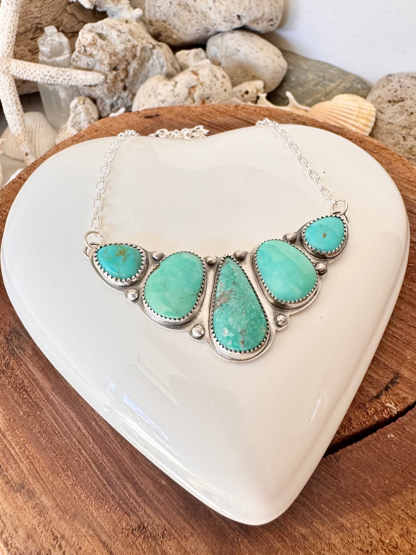 Natural turquoise. Multi stone sterling silver necklace