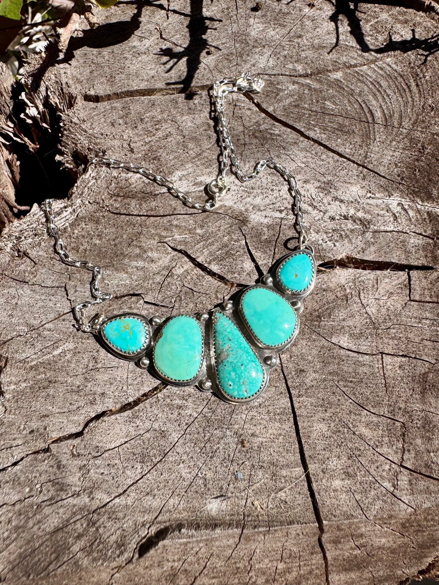 Natural turquoise. Multi stone sterling silver necklace