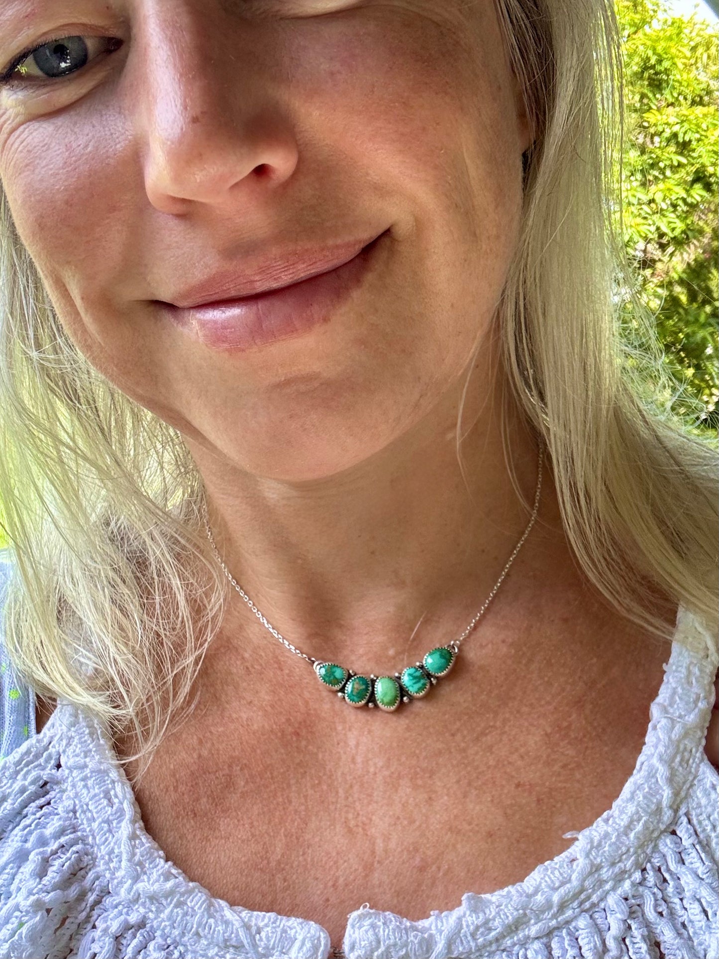 Natural turquoise. Emerald Valley Turquoise. Multi stone sterling silver necklace