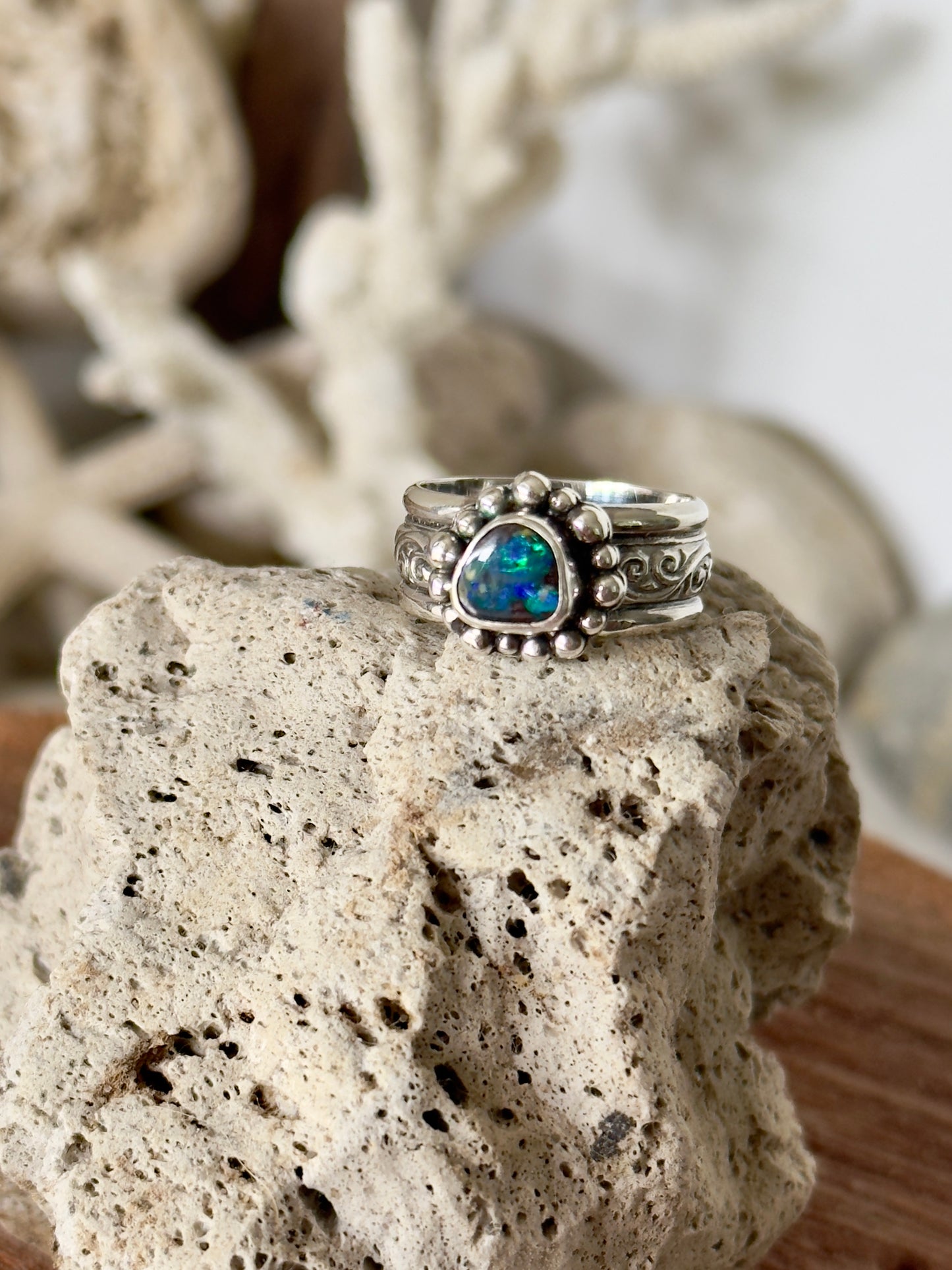 Solid Boulder Opal Ring Size 7.5