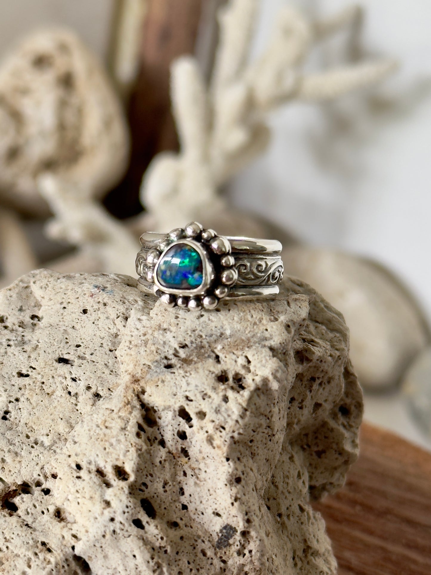 Solid Boulder Opal Ring Size 7.5