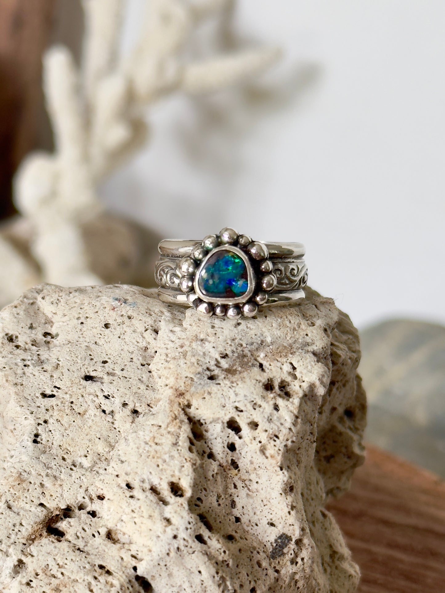 Solid Boulder Opal Ring Size 7.5