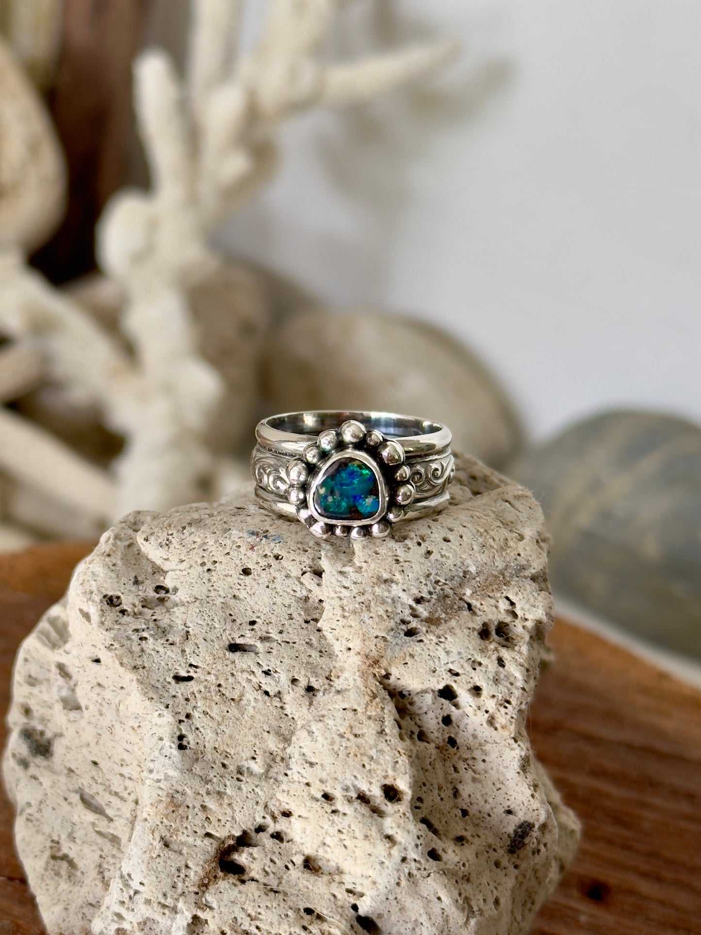 Solid Boulder Opal Ring Size 7.5