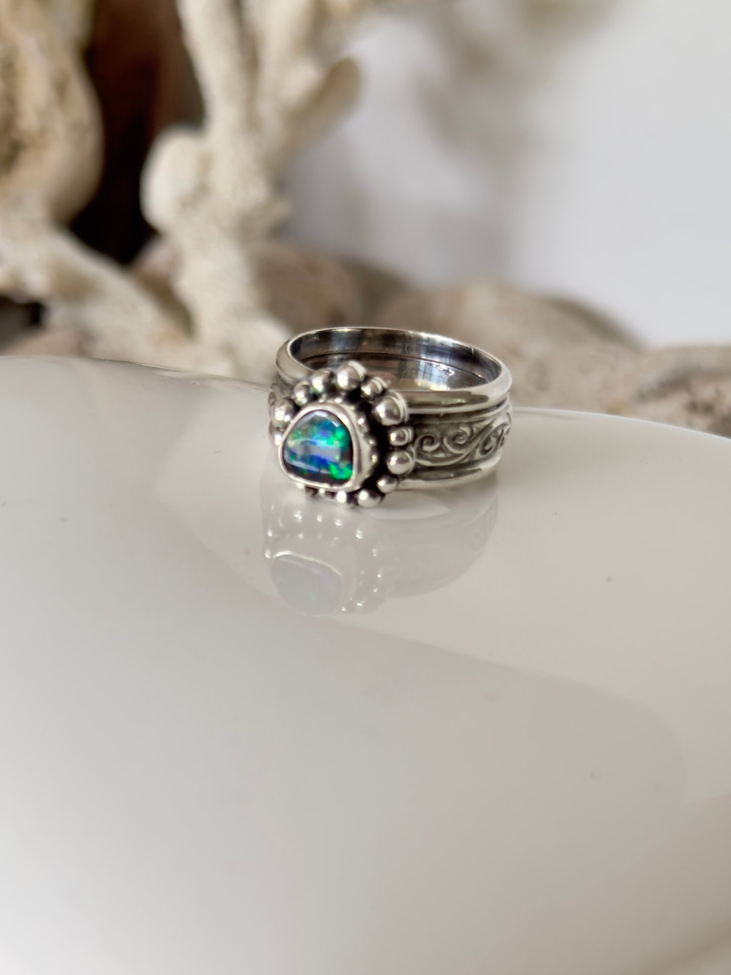 Solid Boulder Opal Ring Size 7.5
