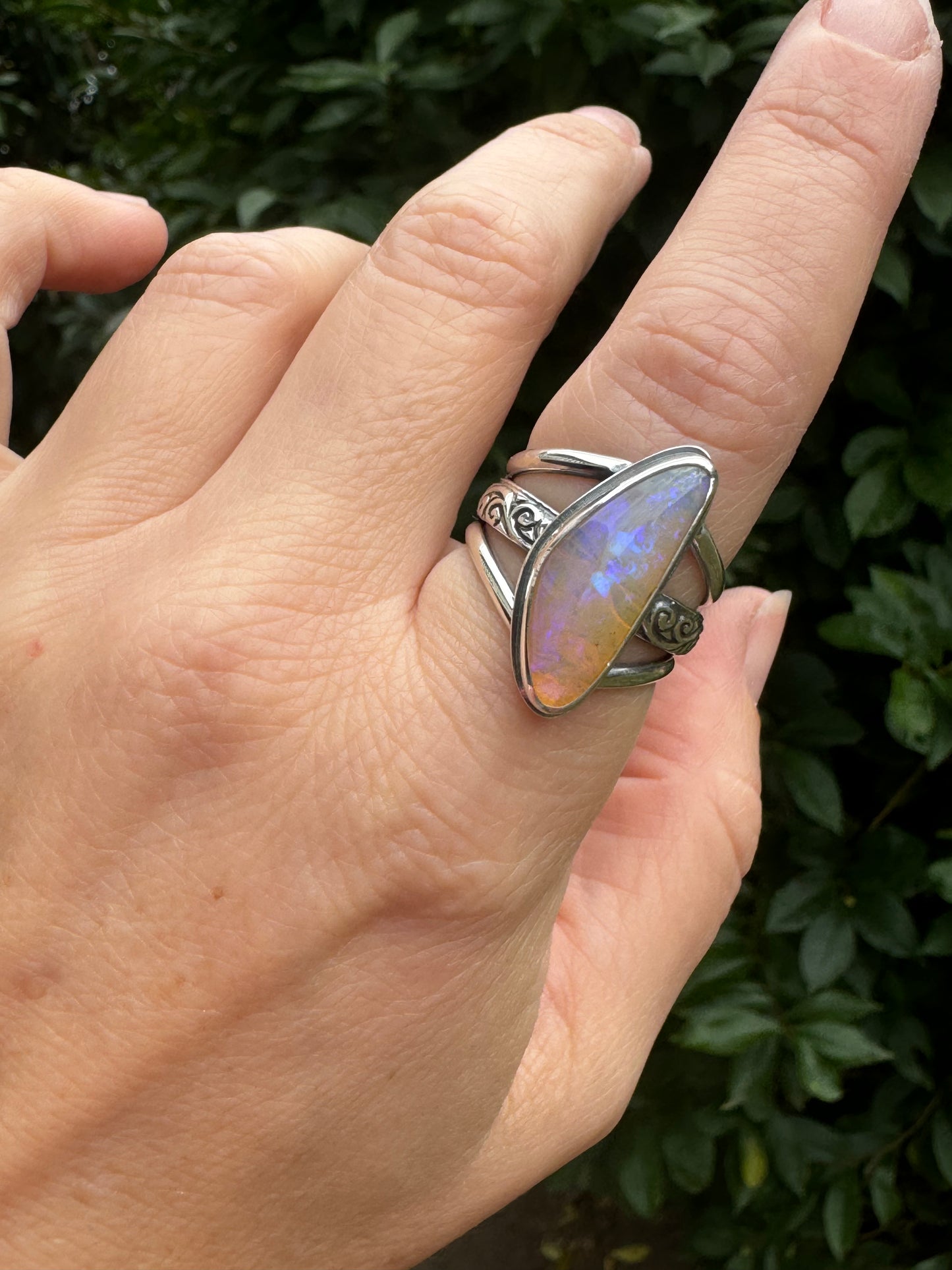Solid Boulder Opal Ring Size 9 with hidden dragonfly