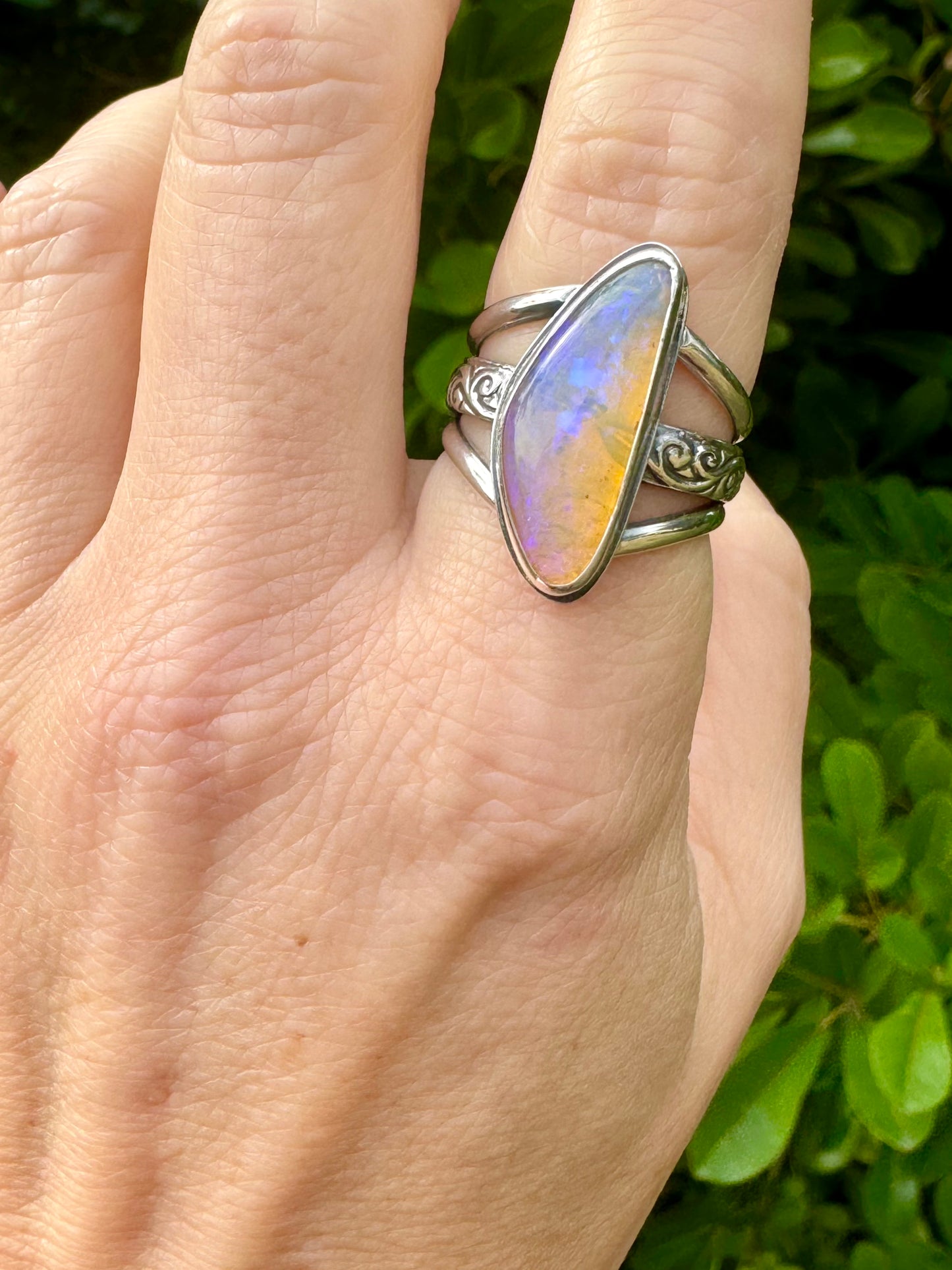 Solid Boulder Opal Ring Size 9 with hidden dragonfly