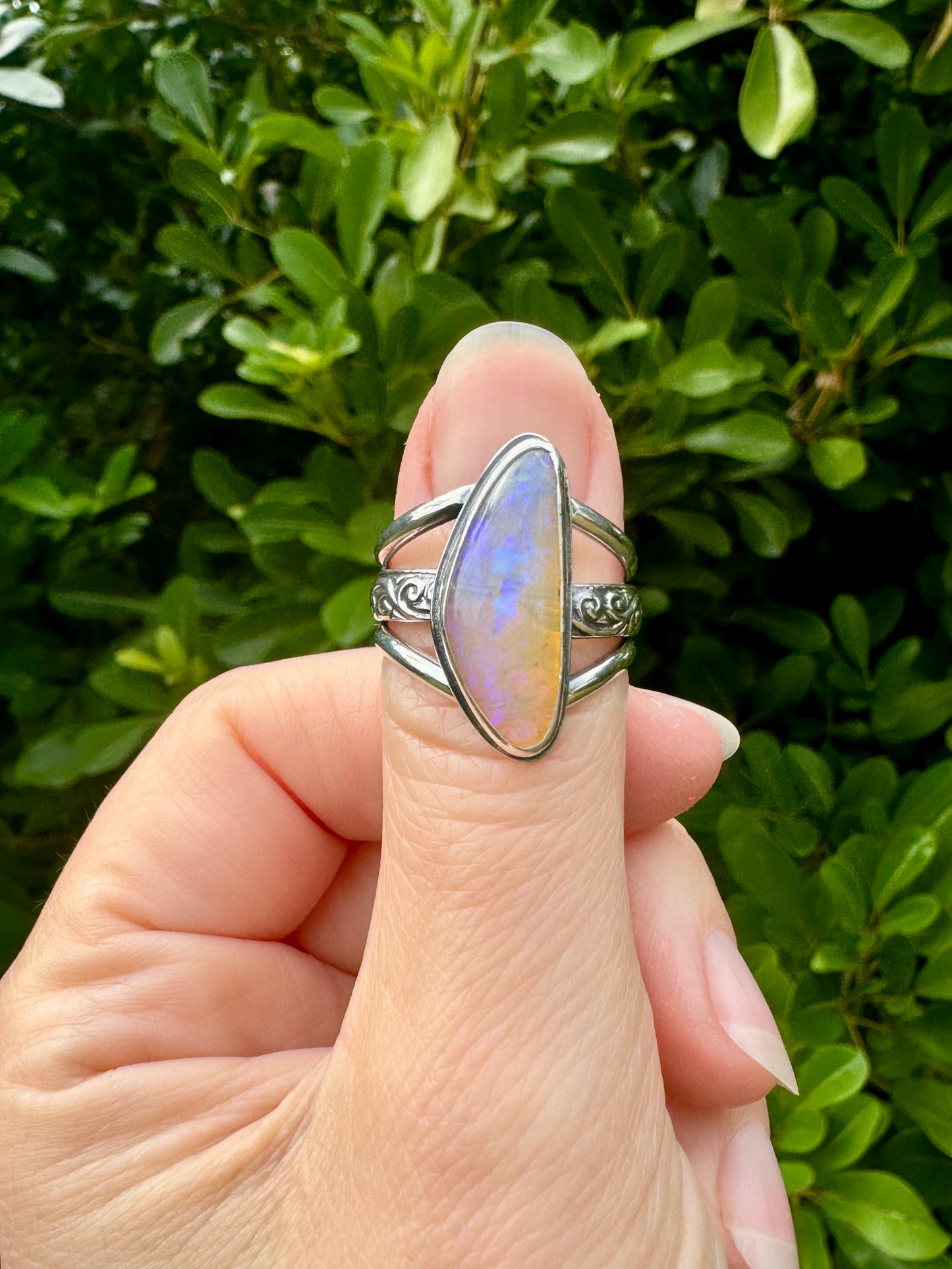 Solid Boulder Opal Ring Size 9 with hidden dragonfly