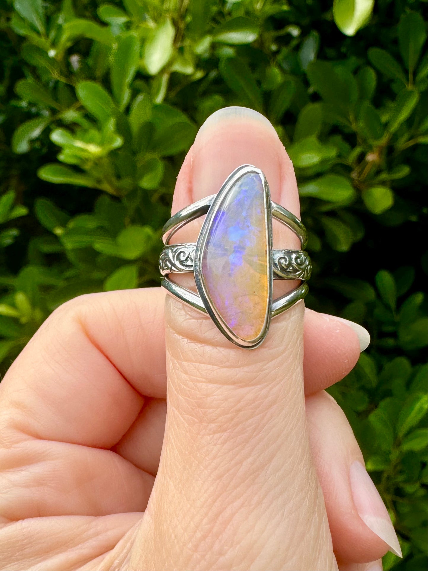 Solid Boulder Opal Ring Size 9 with hidden dragonfly