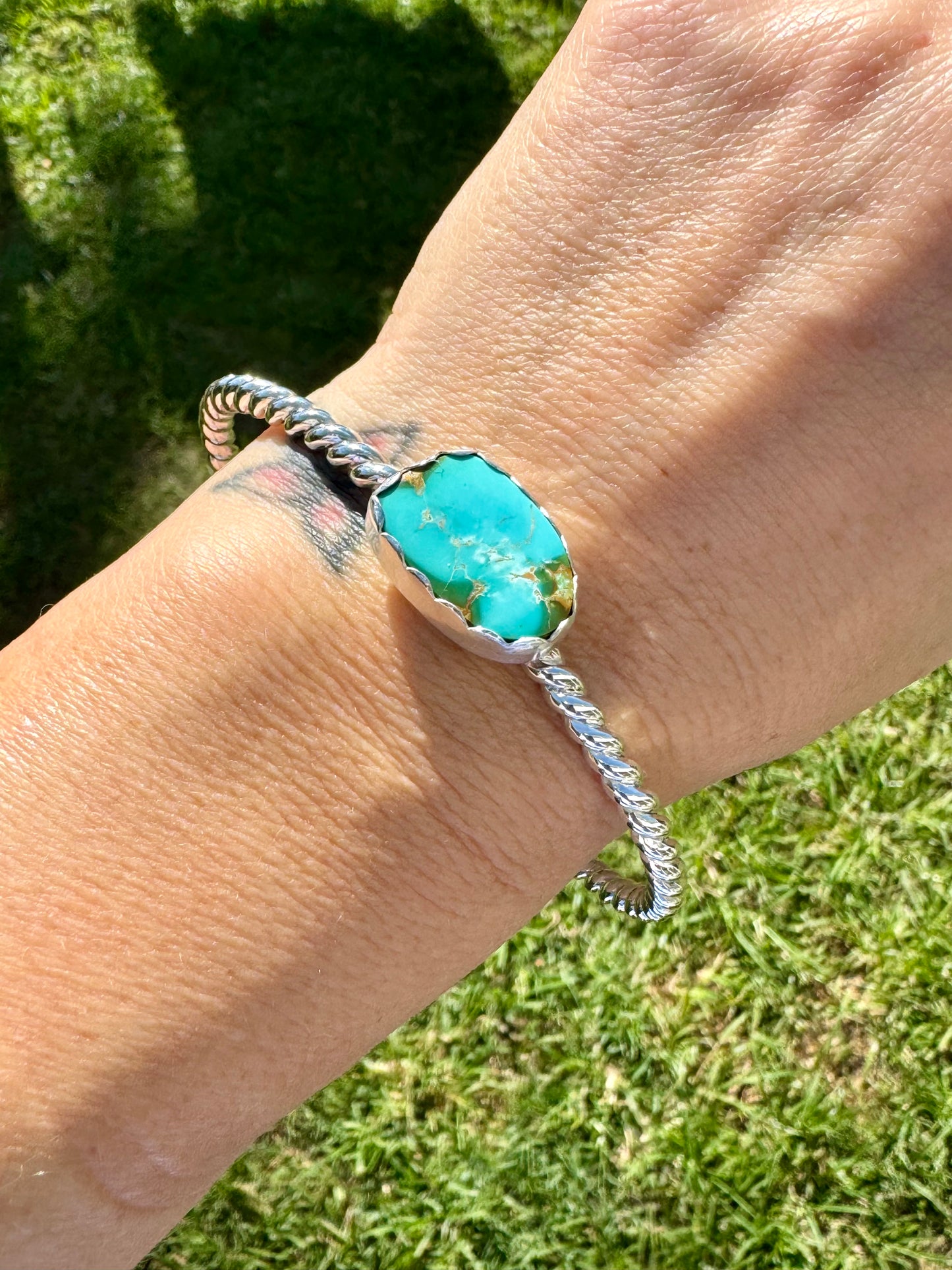 Turquoise twist cuff bangle Size L