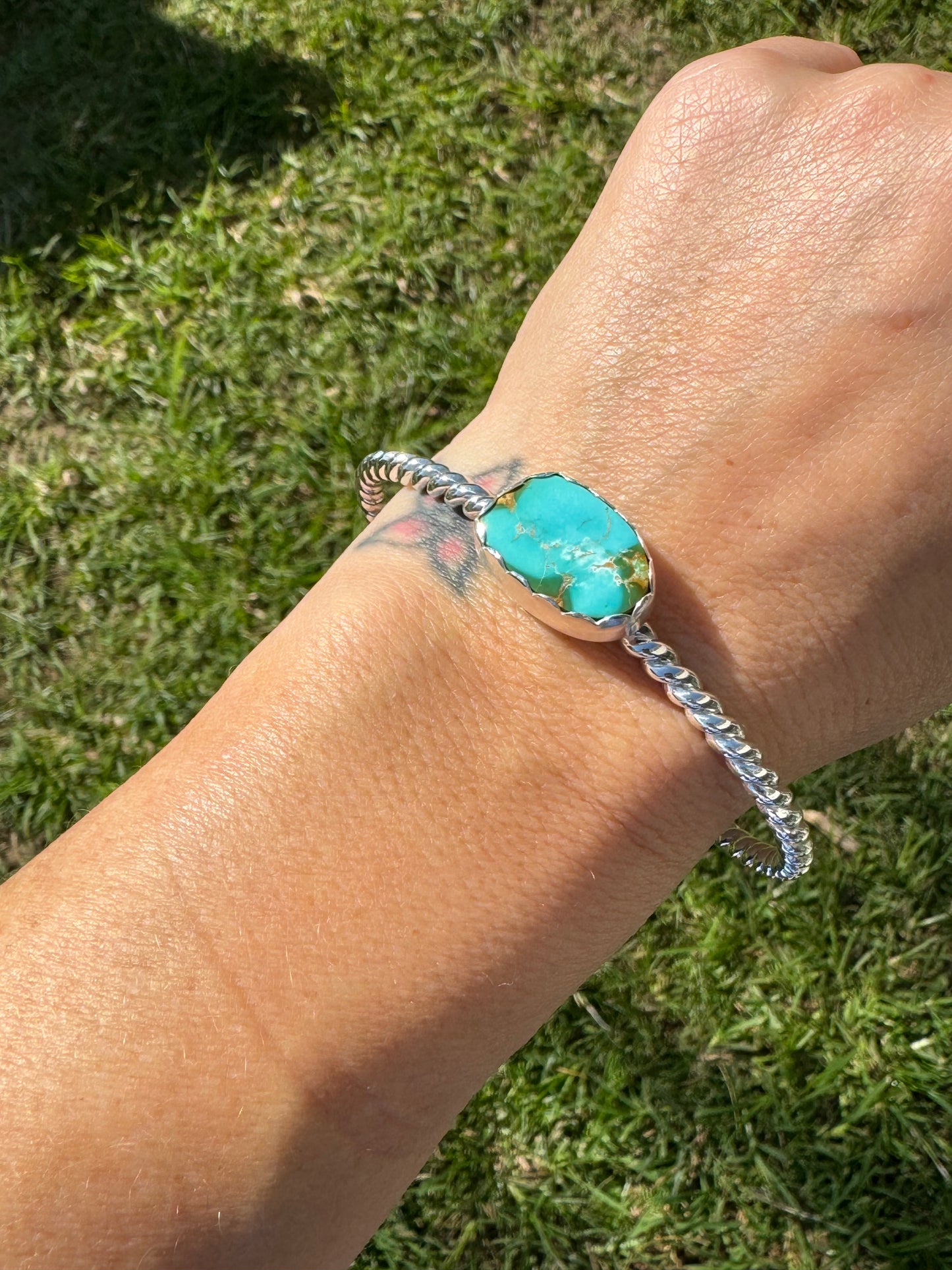 Turquoise twist cuff bangle Size L