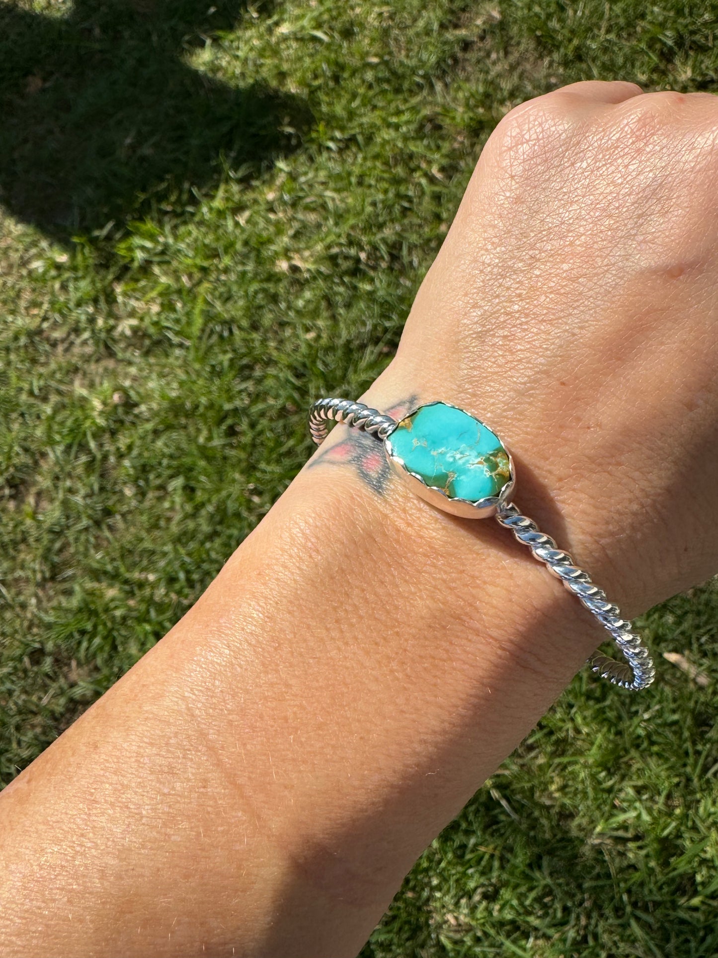 Turquoise twist cuff bangle Size L