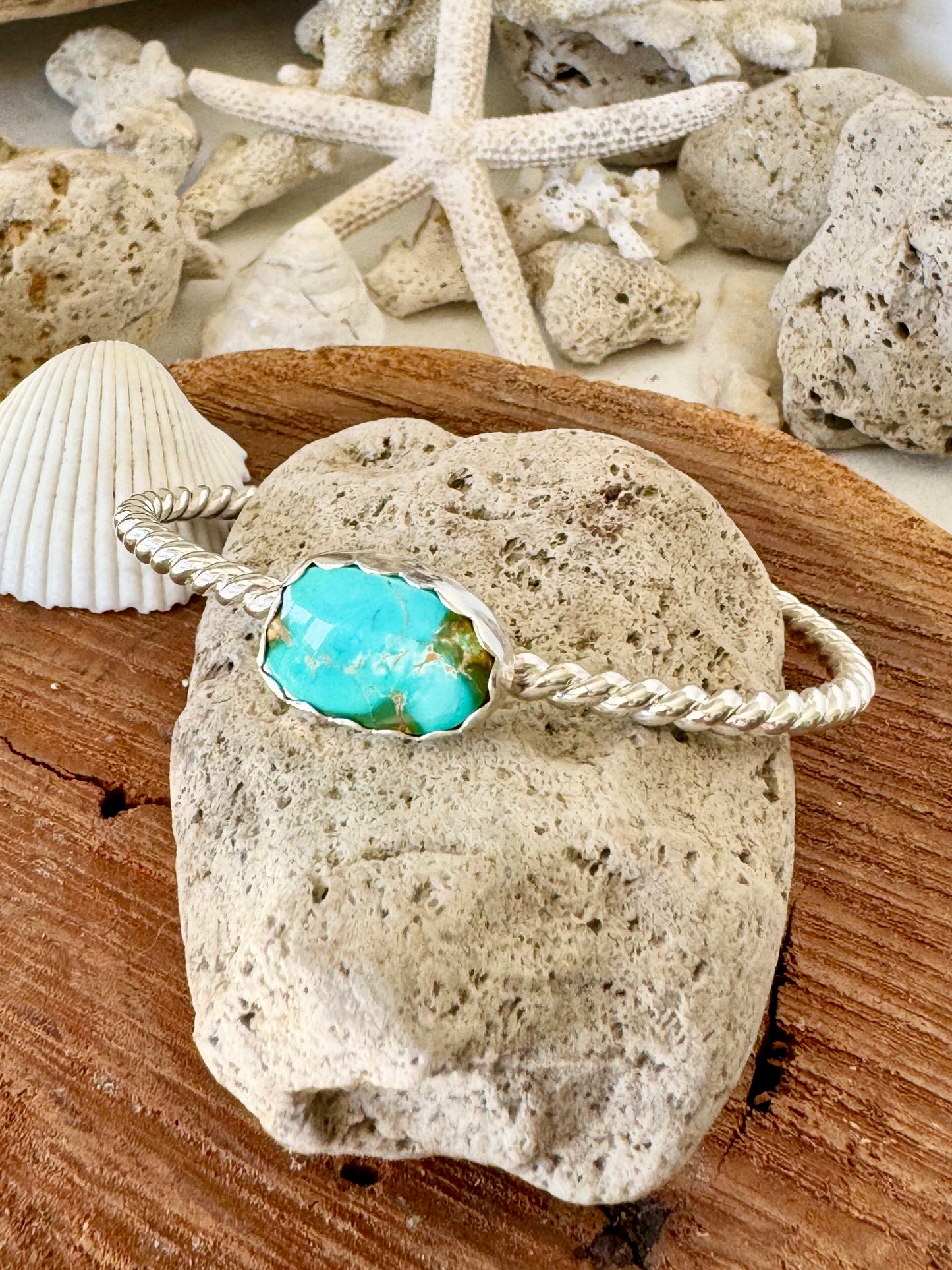 Turquoise twist cuff bangle Size L