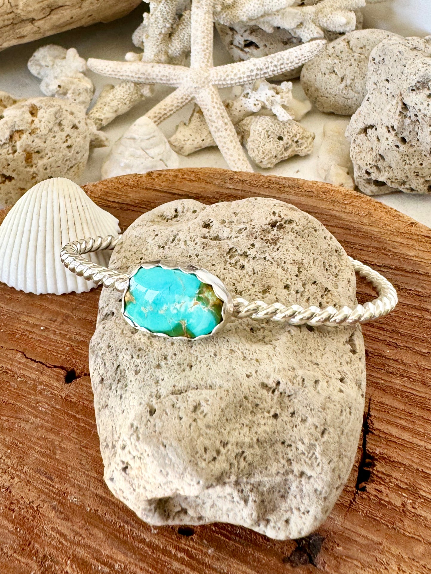 Turquoise twist cuff bangle Size L