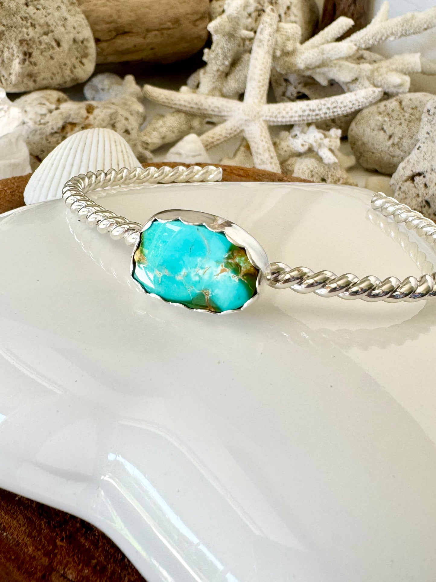 Turquoise twist cuff bangle Size L
