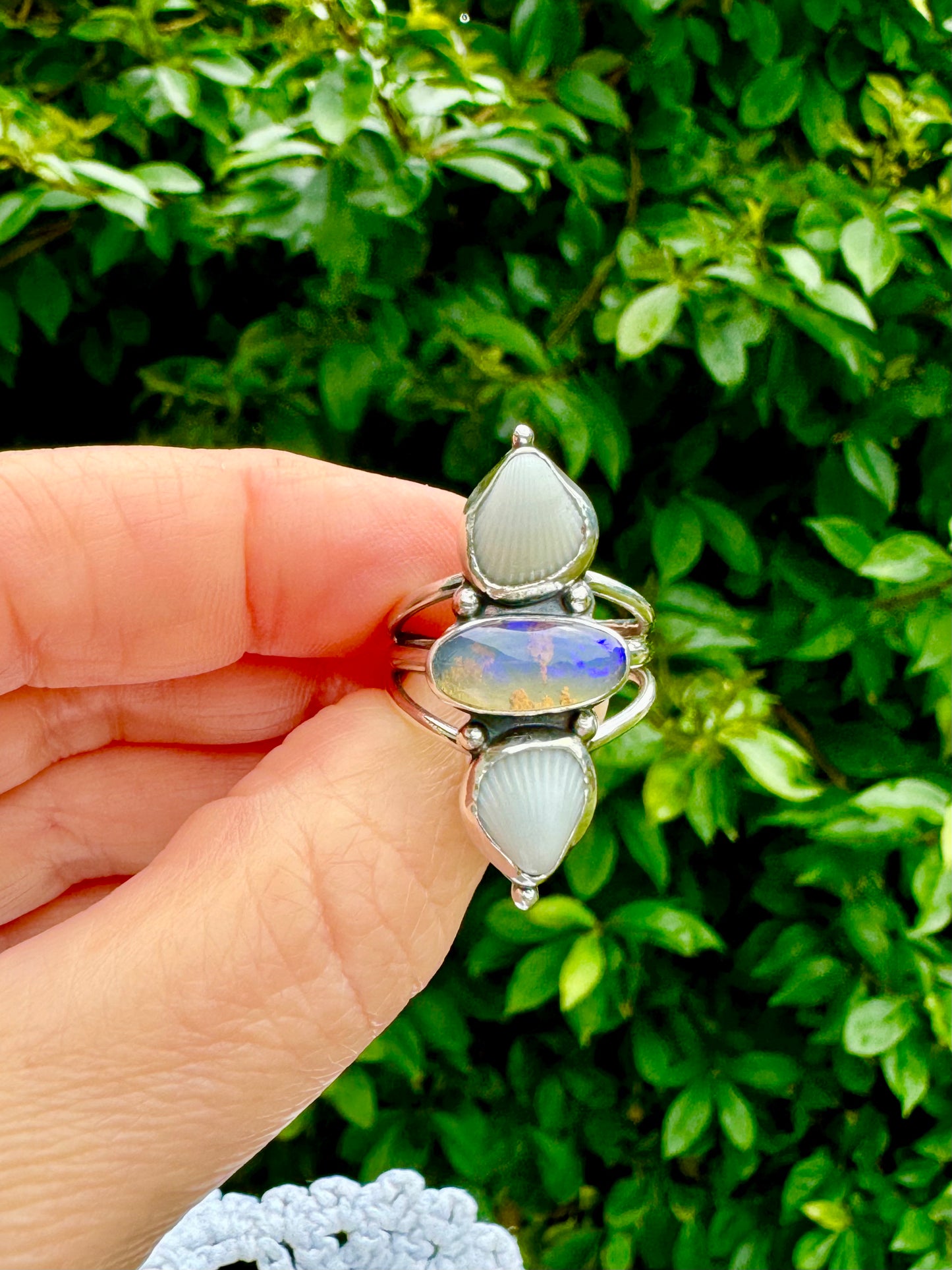 The Oceana Collection triple seashell ring with opal Size 8 (P)