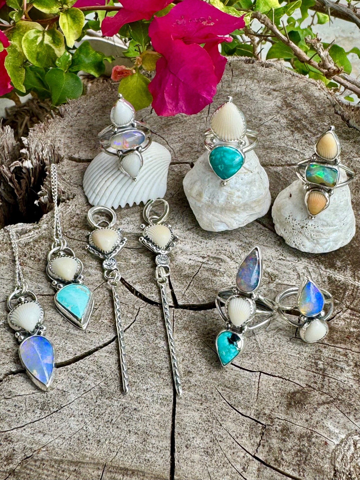 The Oceana Collection double seashell ring with opal Size 6 (L)