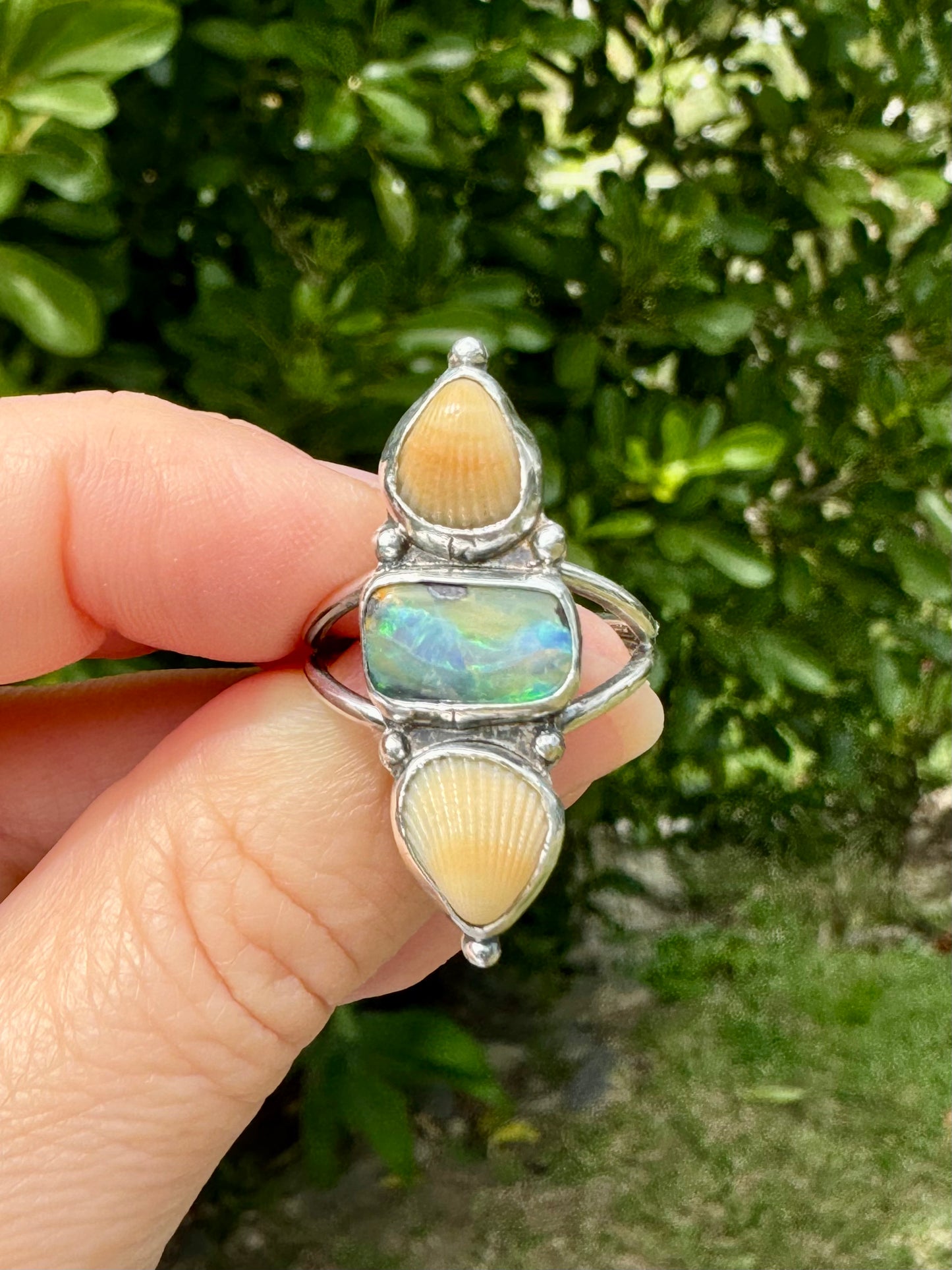 The Oceana Collection triple seashell ring with opal Size 7.5 (O1/2)