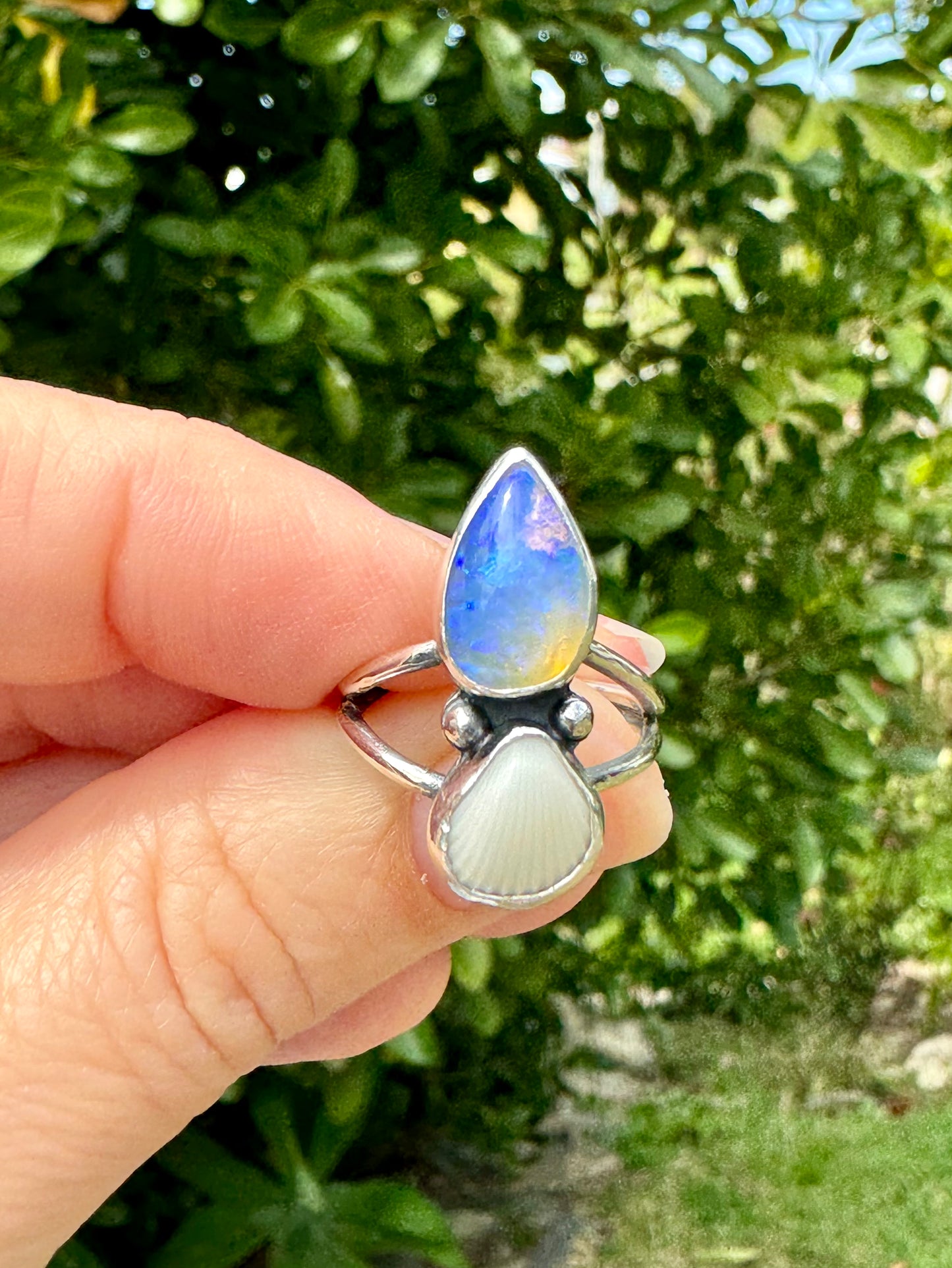 The Oceana Collection double seashell ring with opal Size 6 (L)