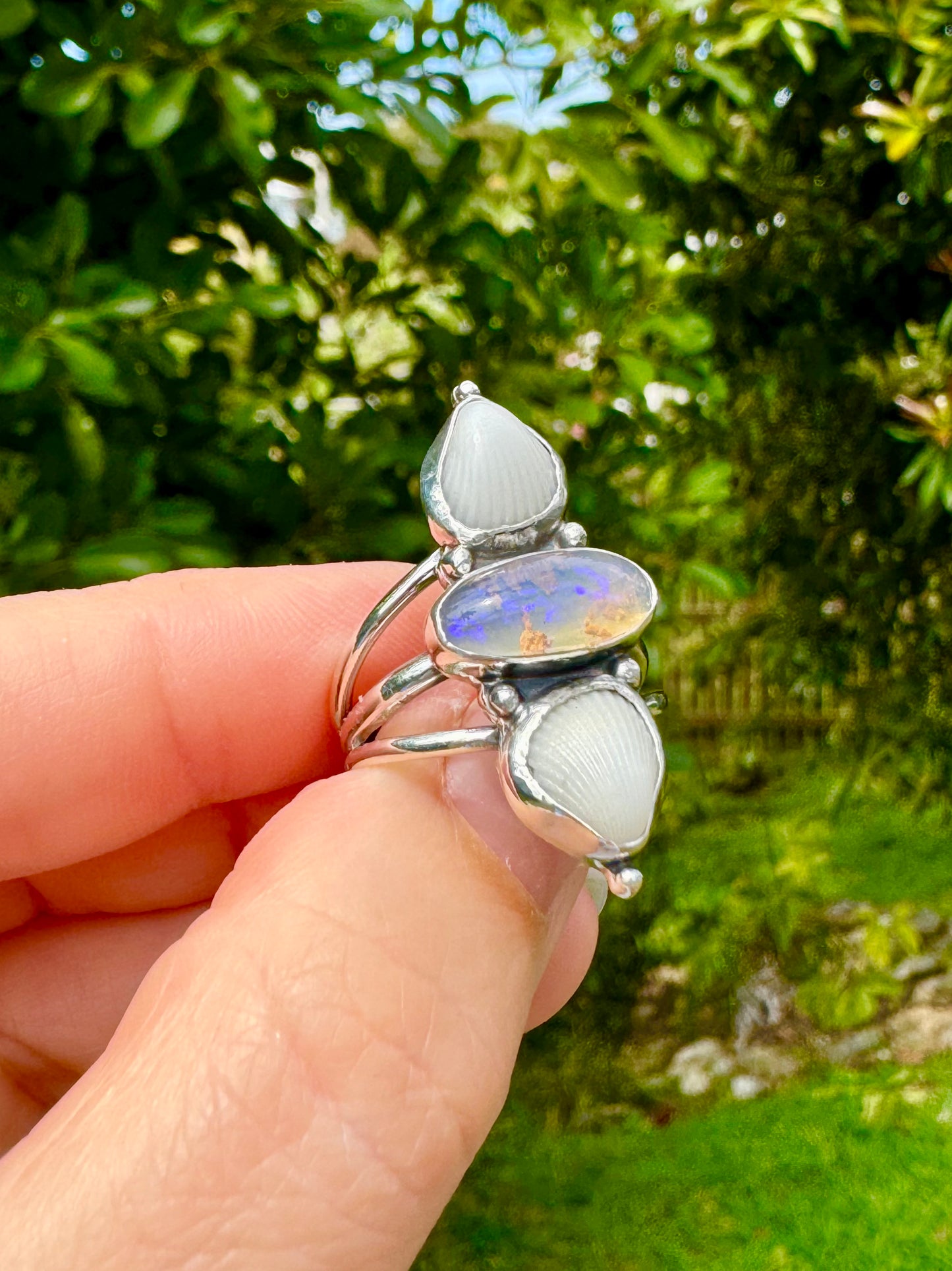 The Oceana Collection triple seashell ring with opal Size 8 (P)