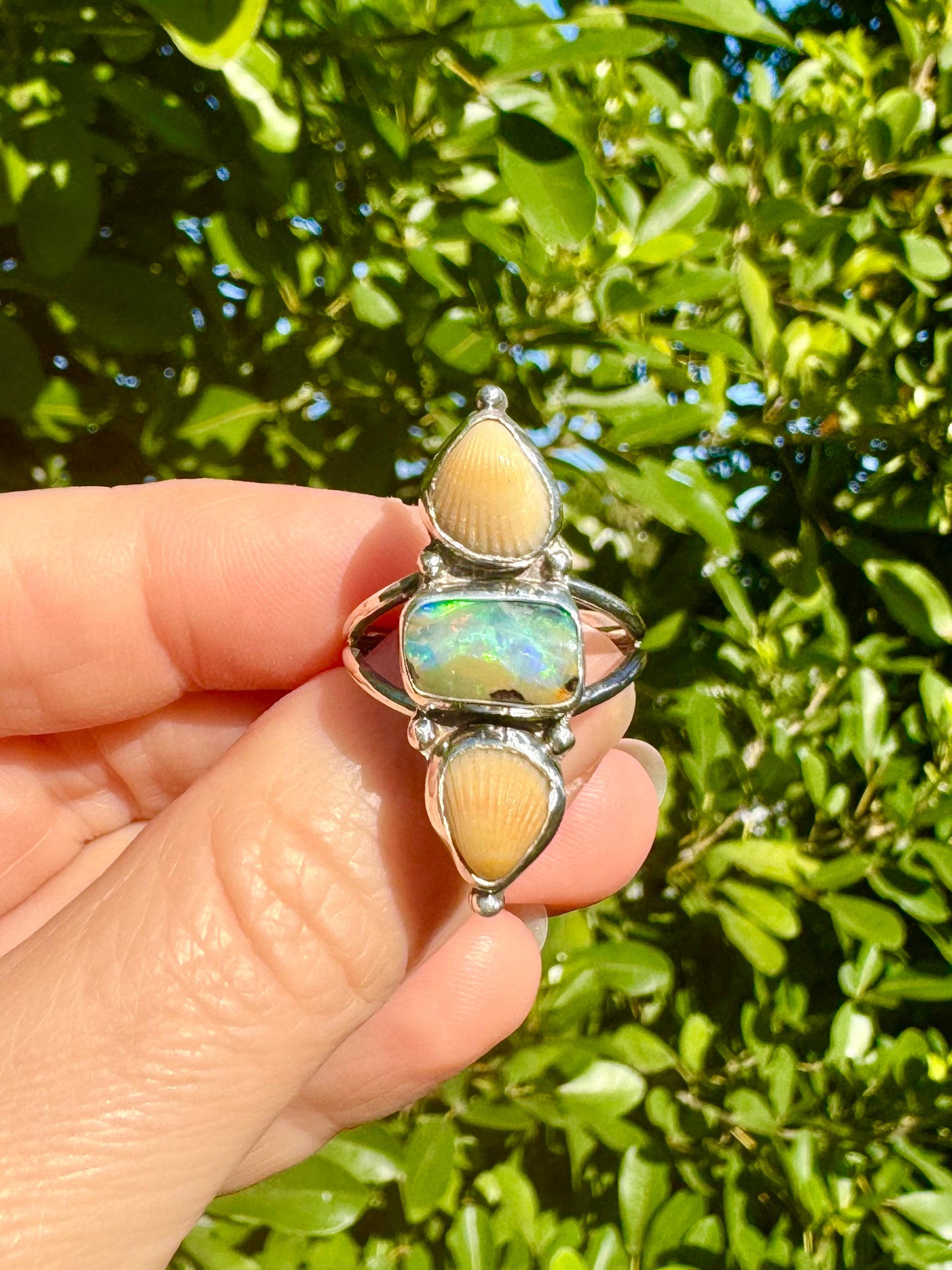 The Oceana Collection triple seashell ring with opal Size 7.5 (O1/2)