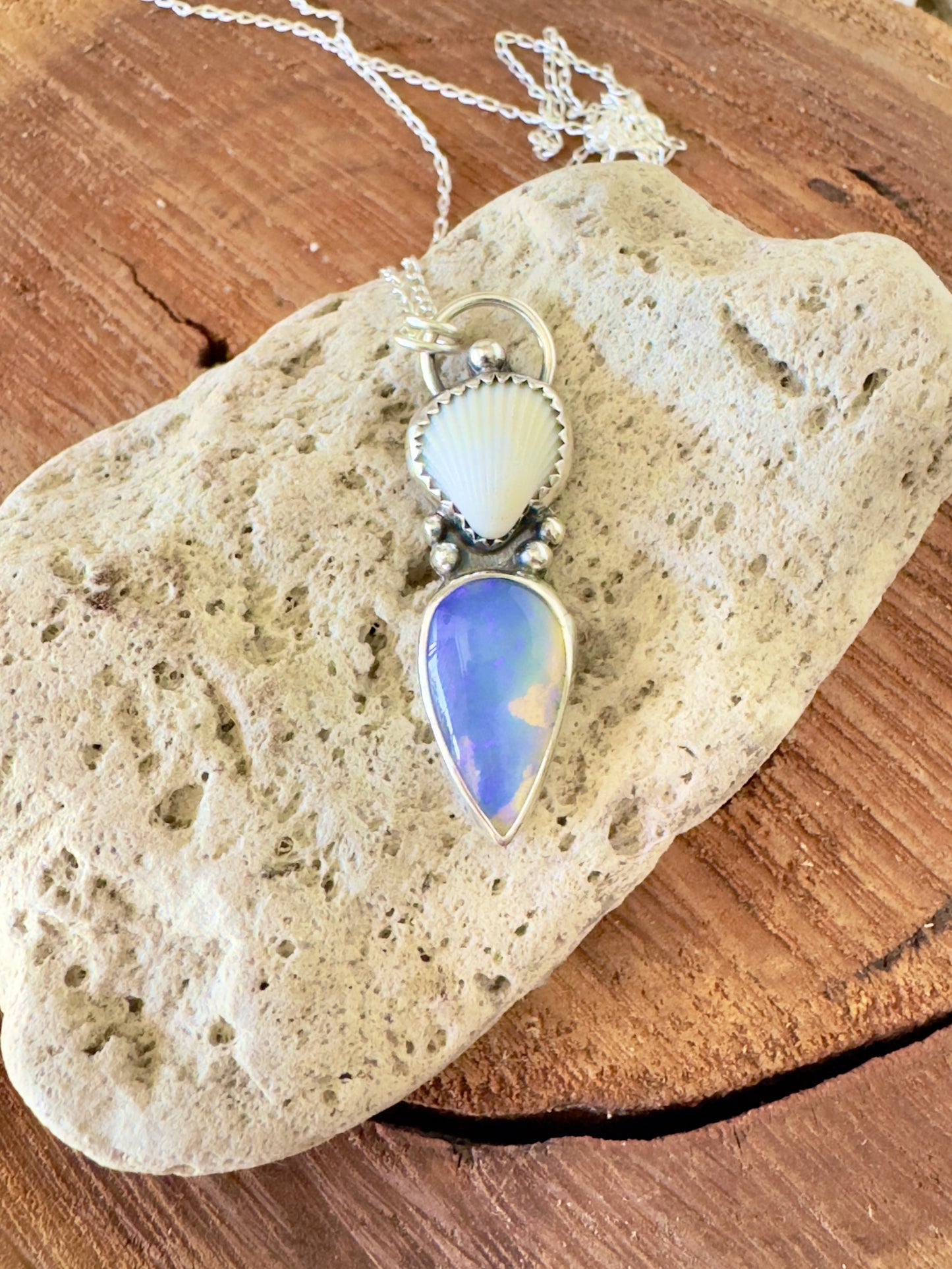 Oceana necklace with Boulder Opal necklace with Seashell
