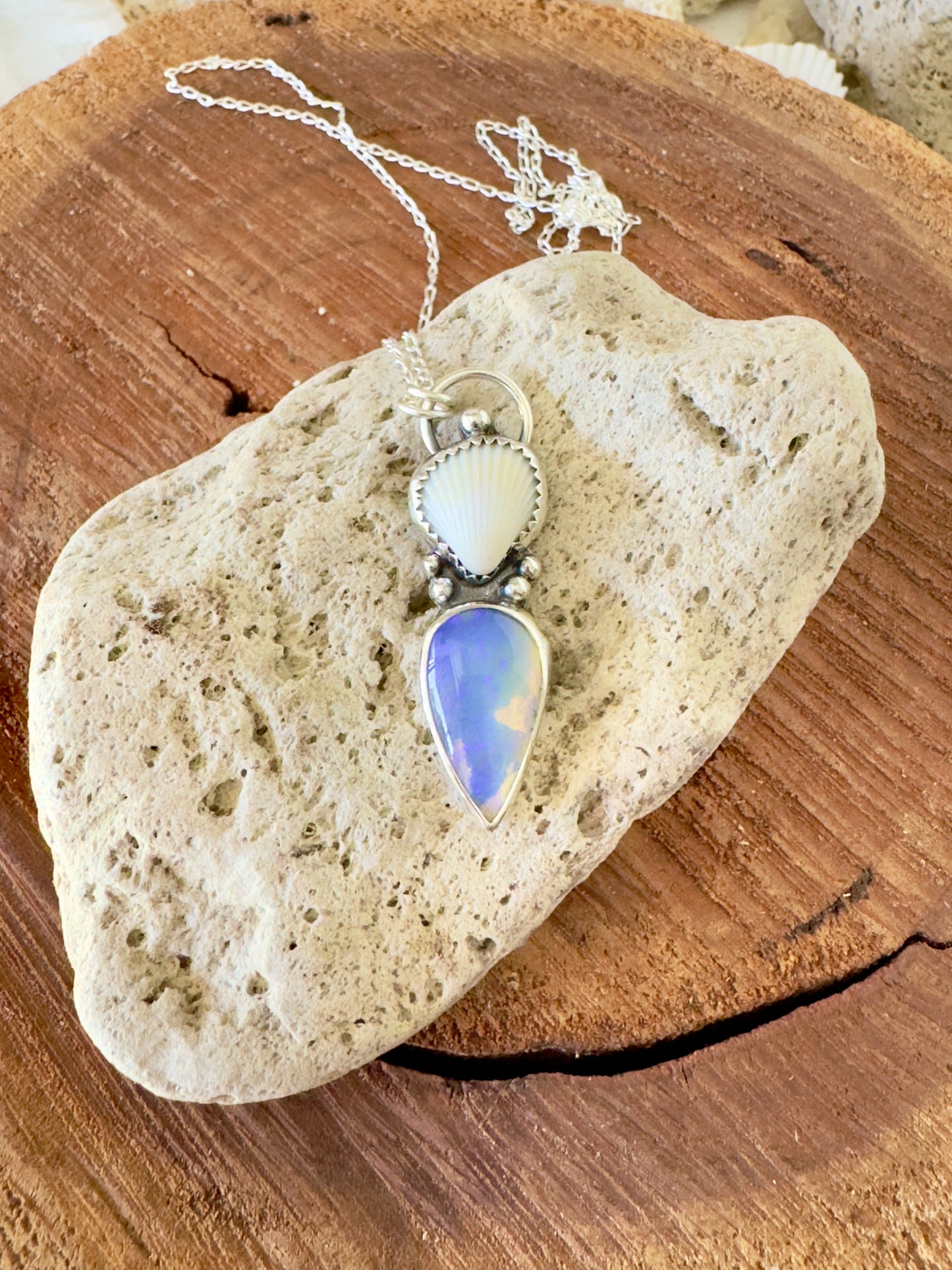 Oceana necklace with Boulder Opal necklace with Seashell