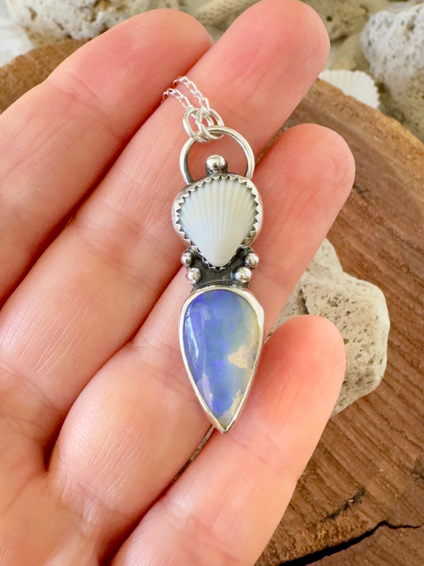 Oceana necklace with Boulder Opal necklace with Seashell