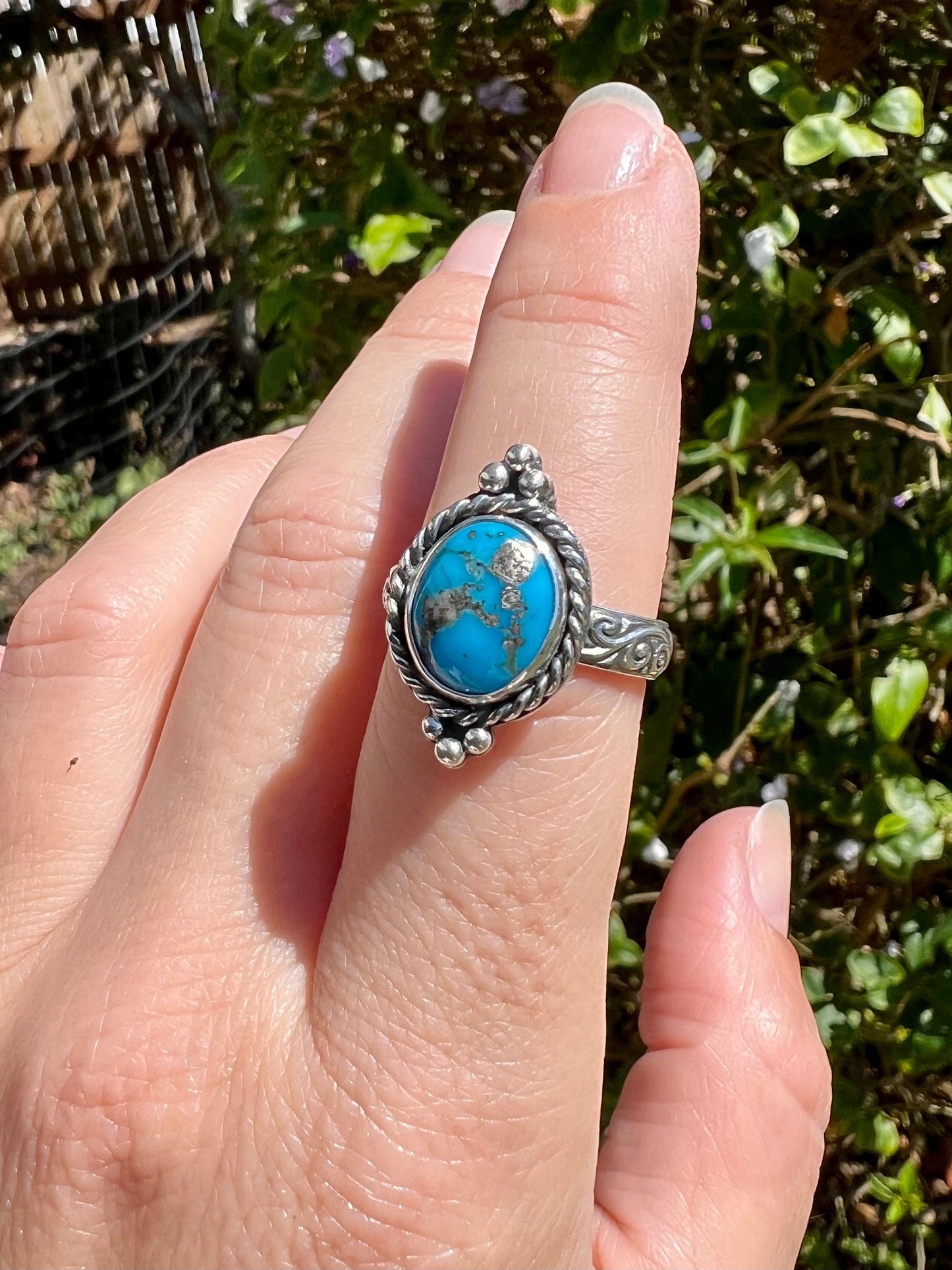Sleeping Beauty turquoise ring. Handmade Shy Dragonfly turquoise ring size 8