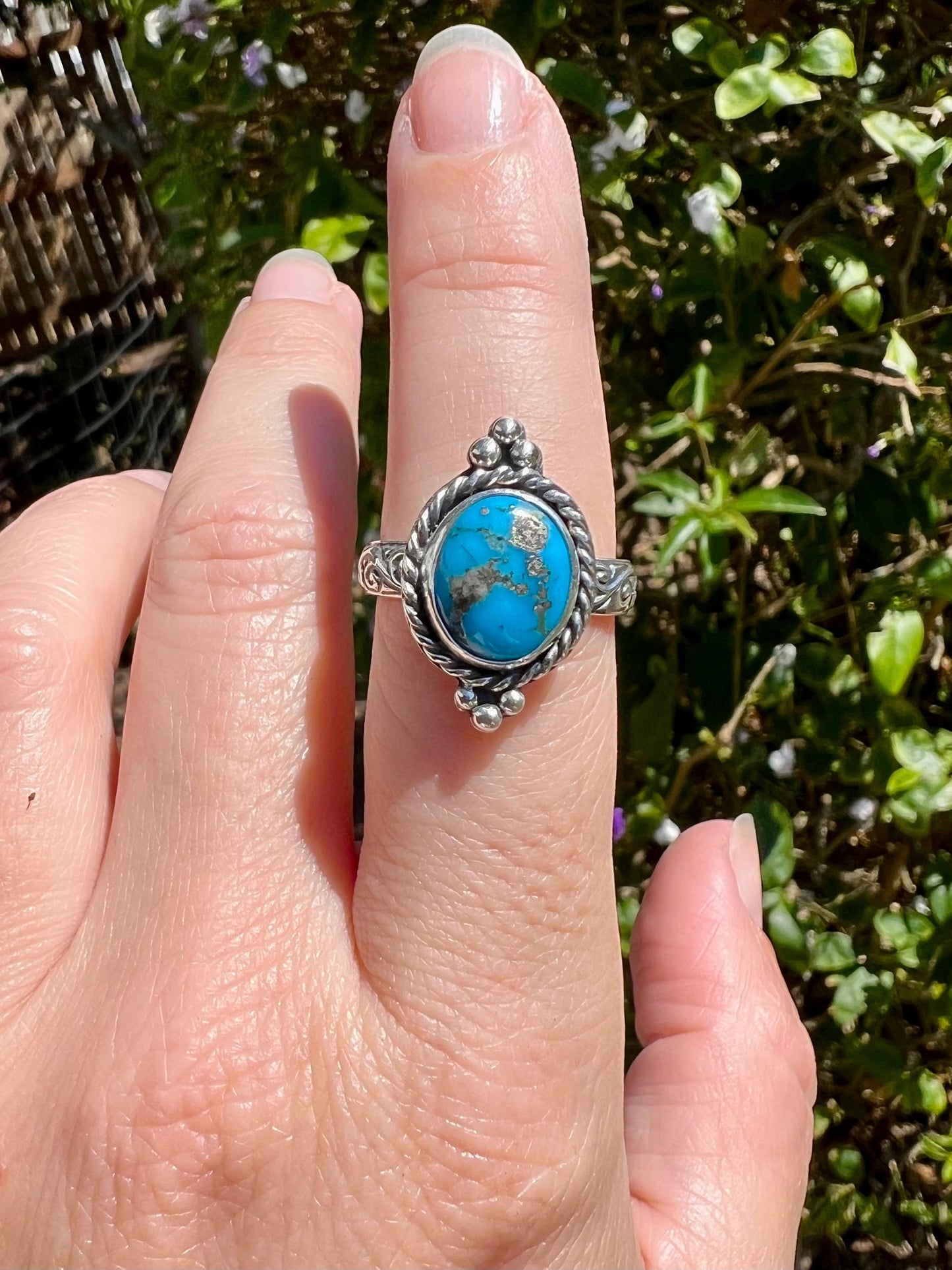 Sleeping Beauty turquoise ring. Handmade Shy Dragonfly turquoise ring size 8