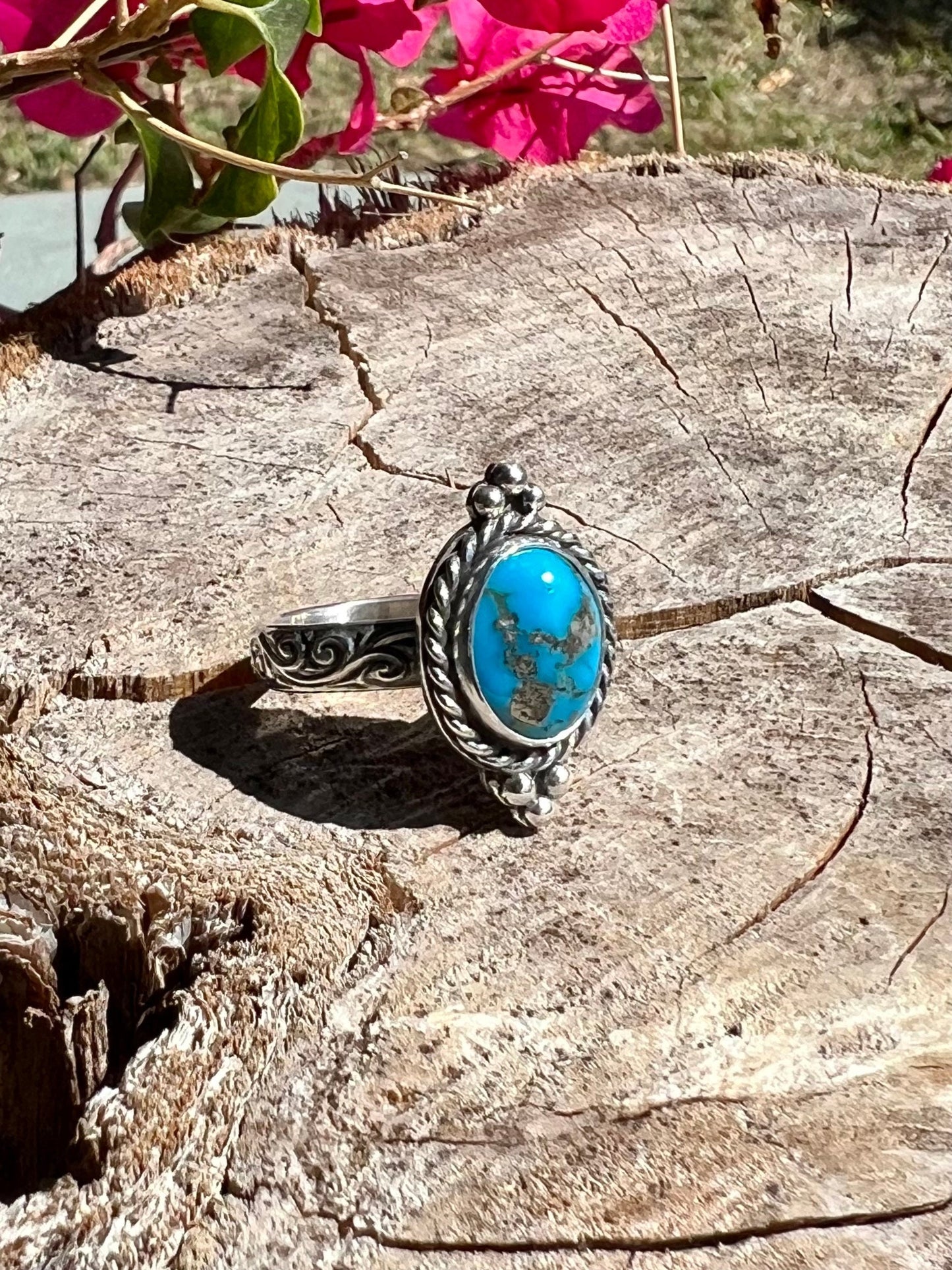Sleeping Beauty turquoise ring. Handmade Shy Dragonfly turquoise ring size 8