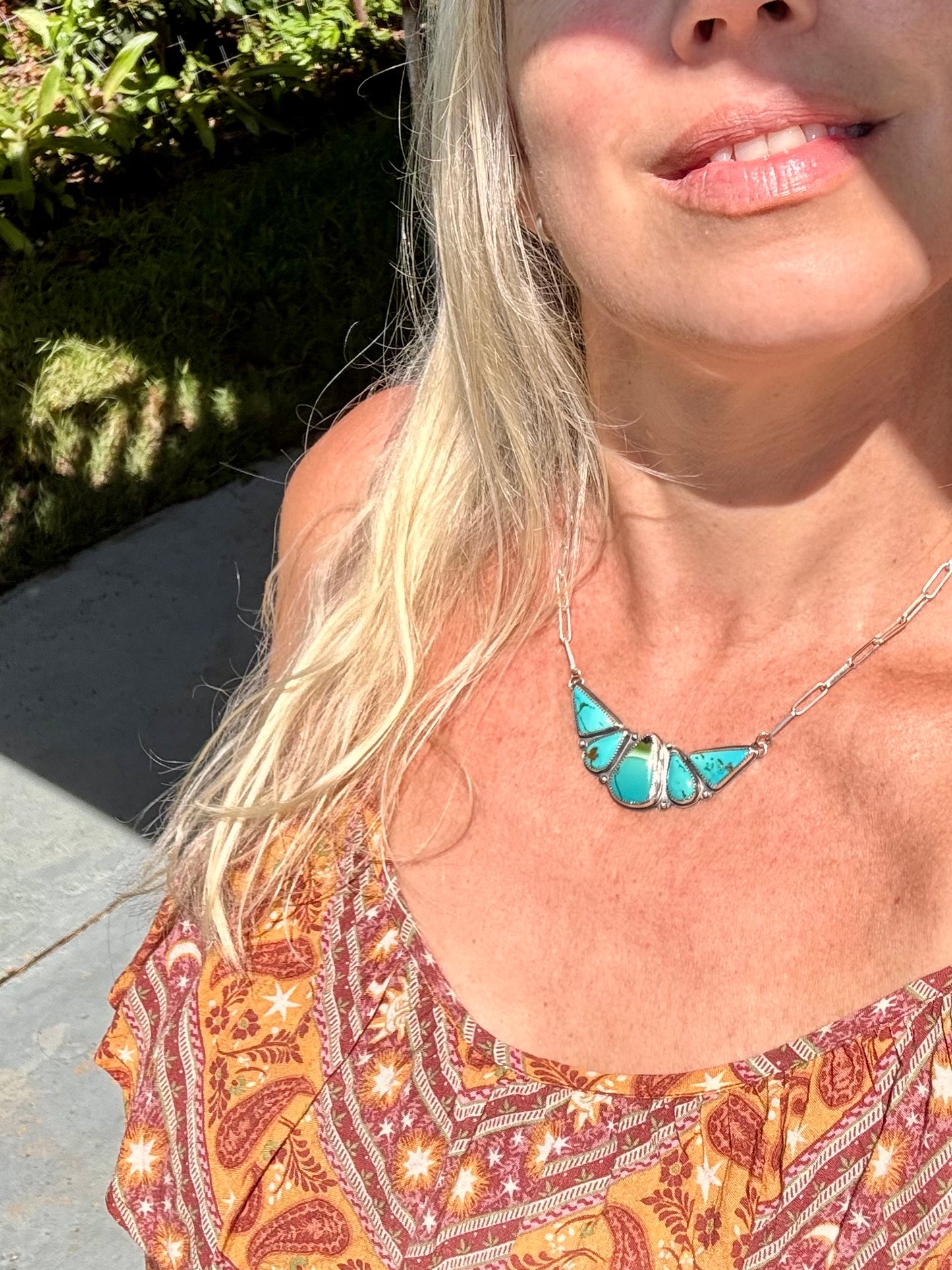 Natural Mixed Mine turquoise. Multi stone sterling silver necklace