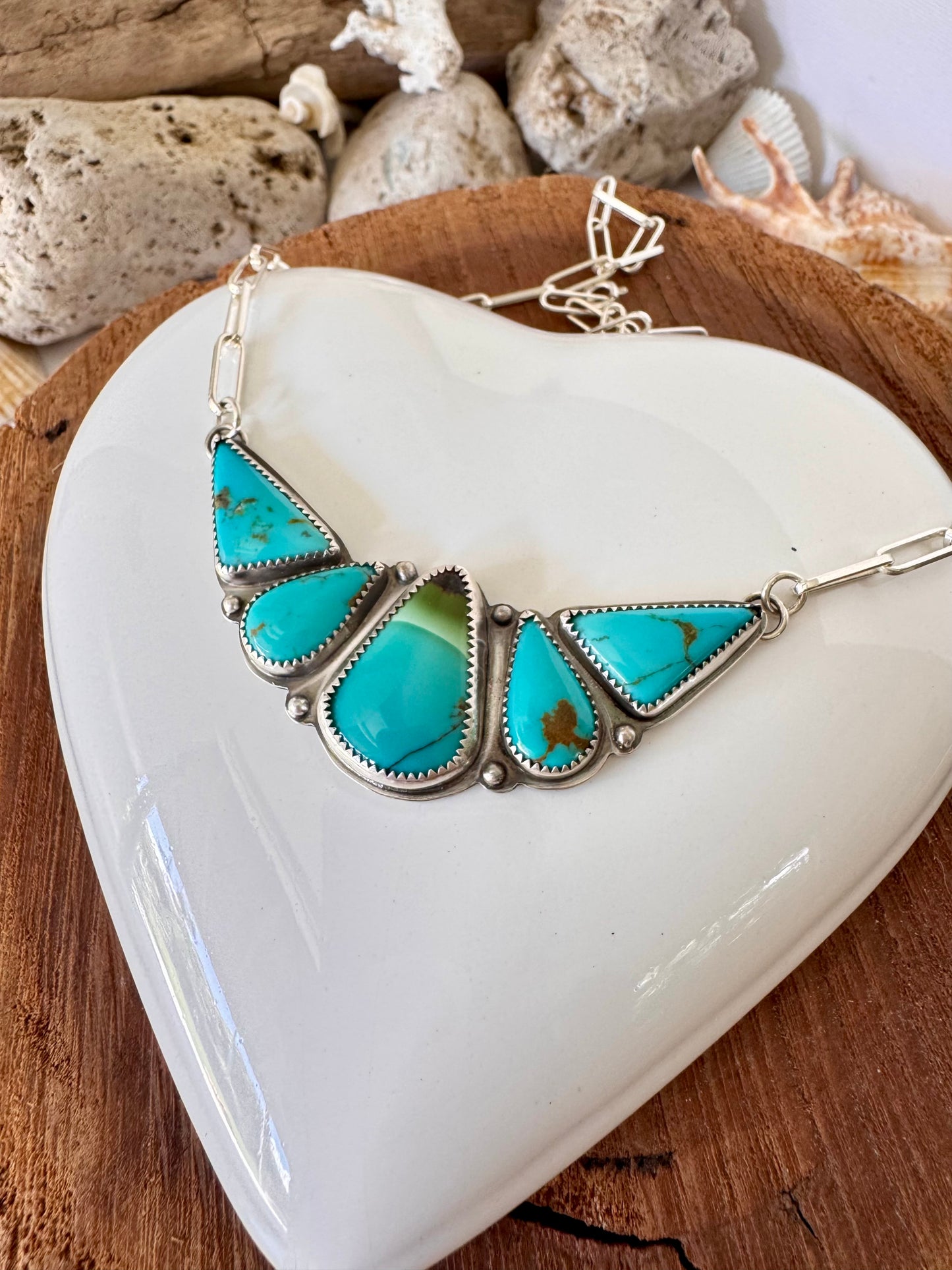 Natural Mixed Mine turquoise. Multi stone sterling silver necklace