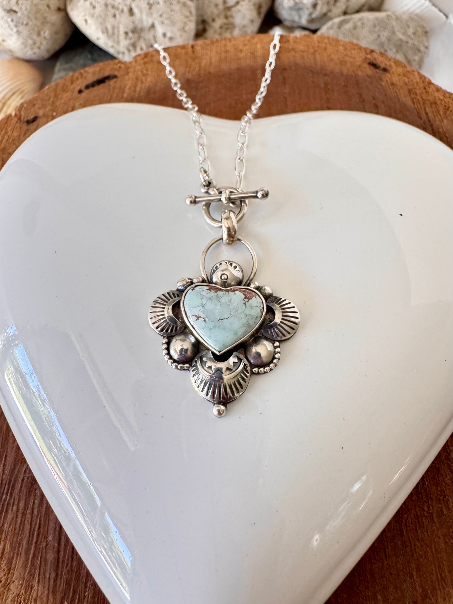 Beautiful Pale Blue Turquoise Heart Necklace