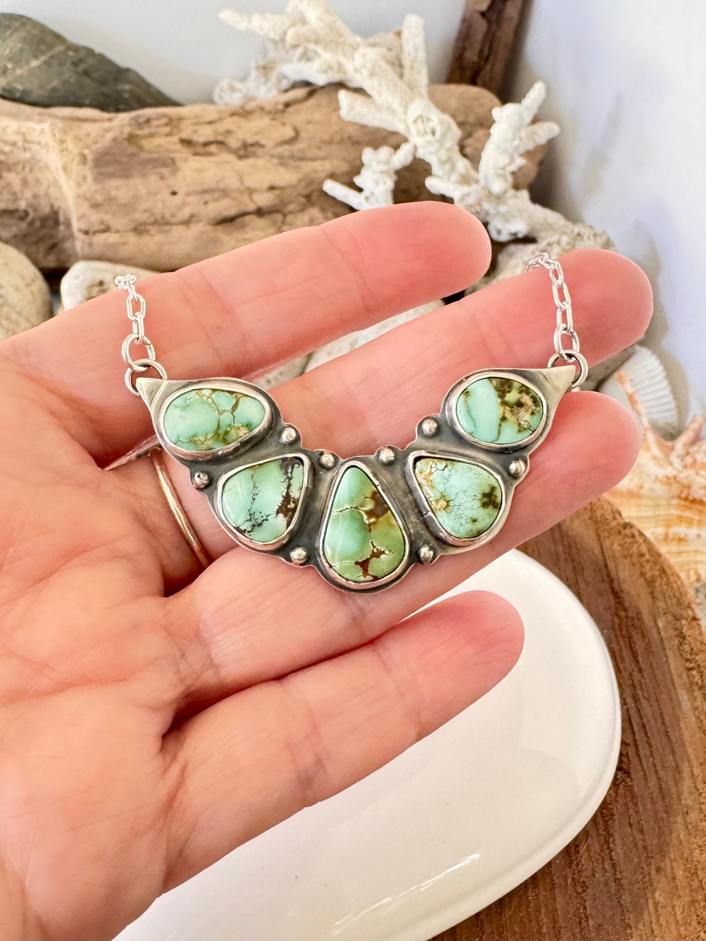 Natural Royston turquoise. Multi stone sterling silver necklace